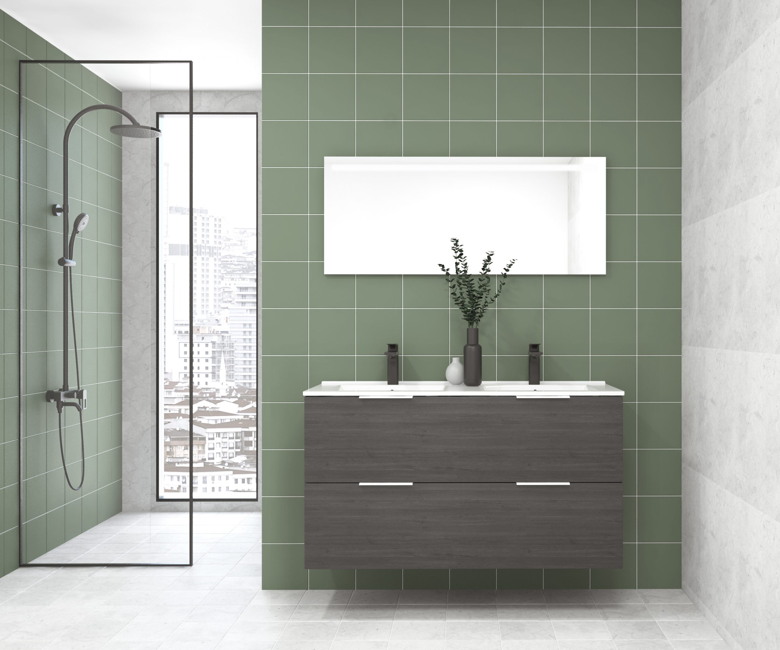 Pack OSSAU : 2 placards + lavabo + miroir LED