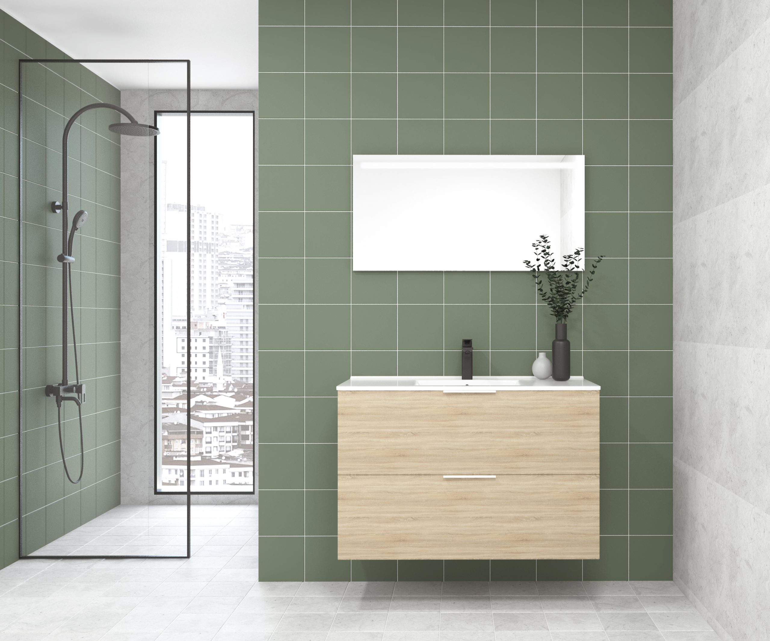 Pack OSSAU : 2 placards + lavabo + miroir LED