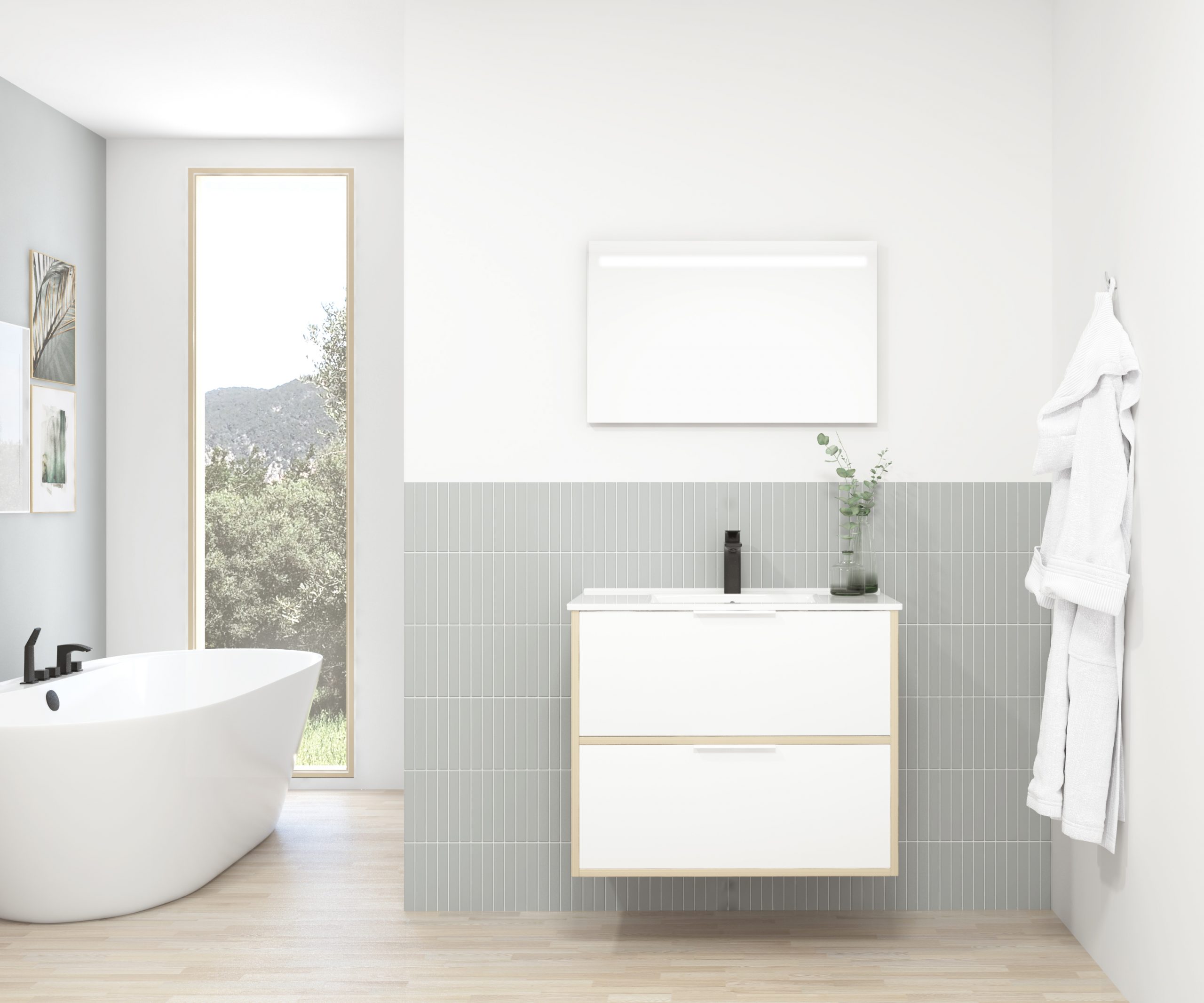 Pack STELLO : 2 placards + lavabo + miroir LED