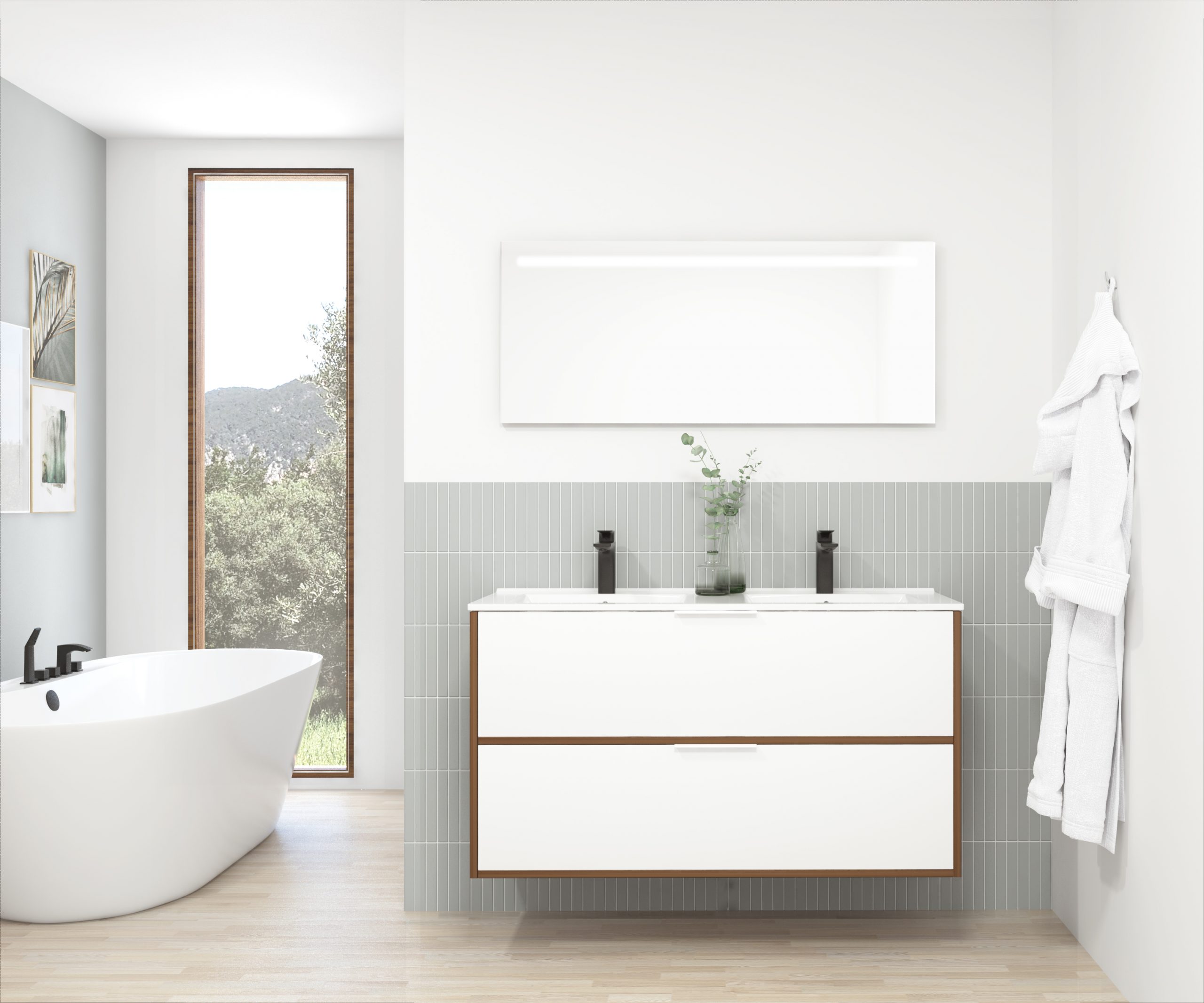 Pack STELLO : 2 placards + lavabo + miroir LED