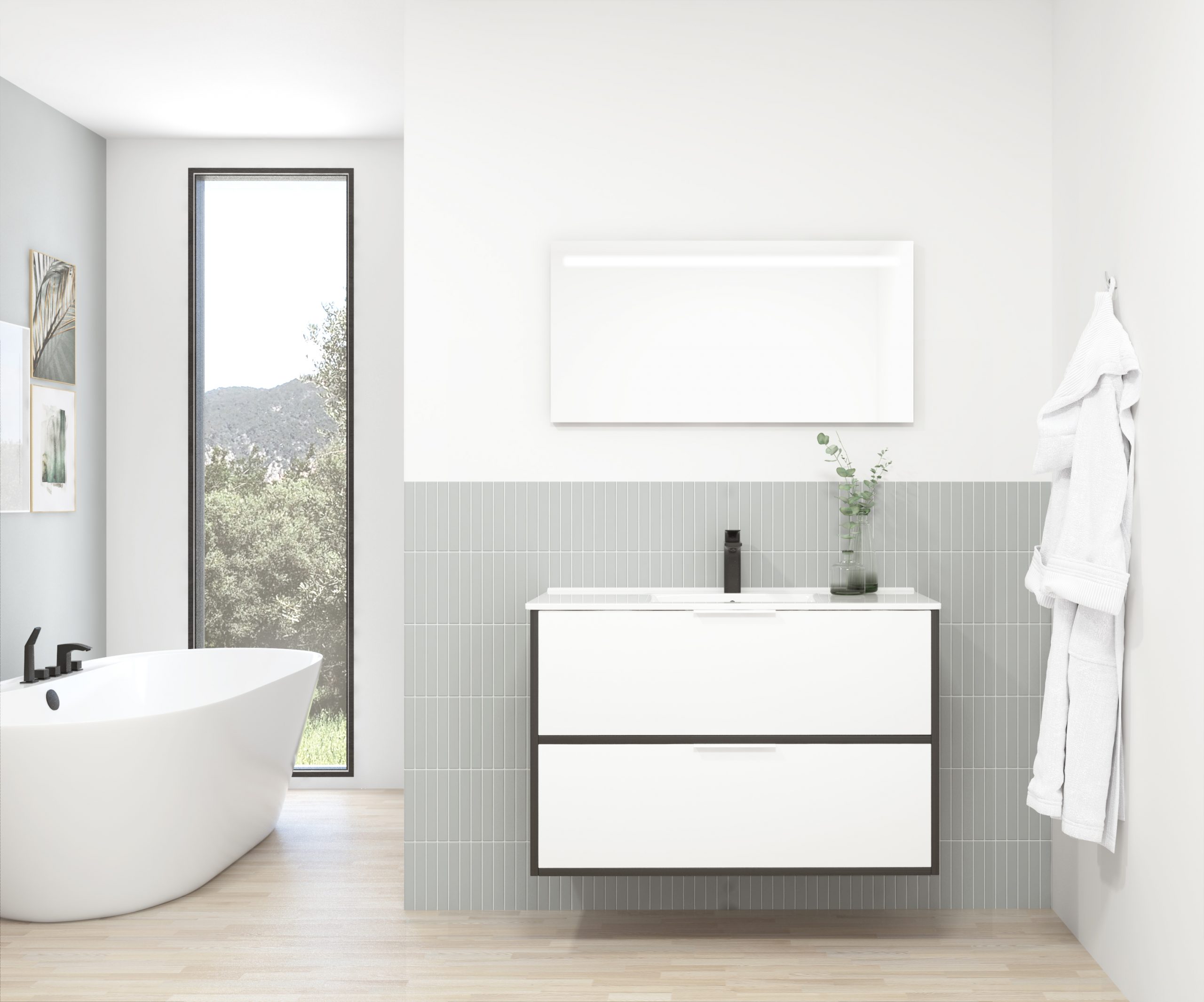 Pack STELLO : 2 placards + lavabo + miroir LED