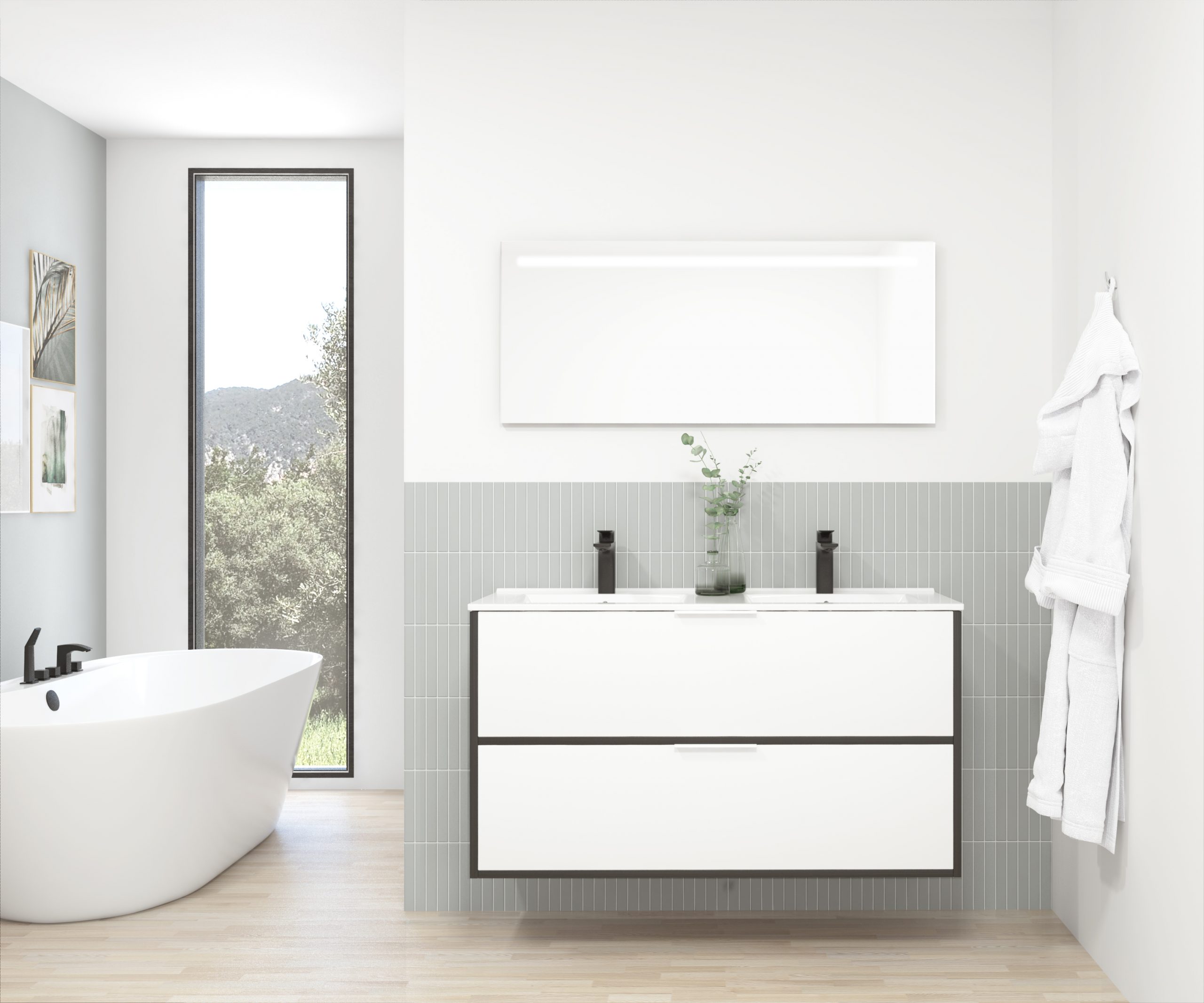 Pack STELLO : 2 placards + lavabo + miroir LED