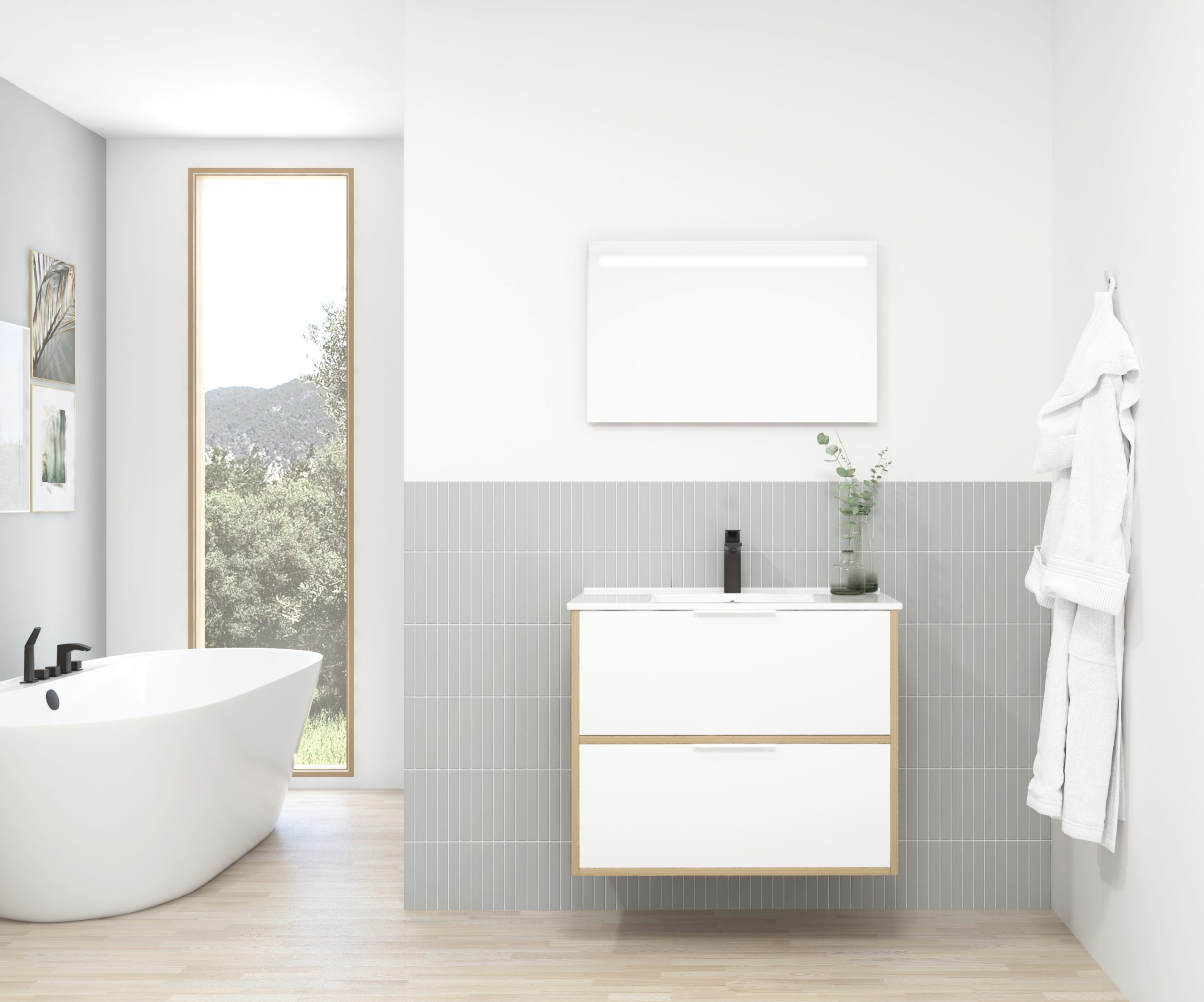 Pack STELLO : 2 placards + lavabo + miroir LED