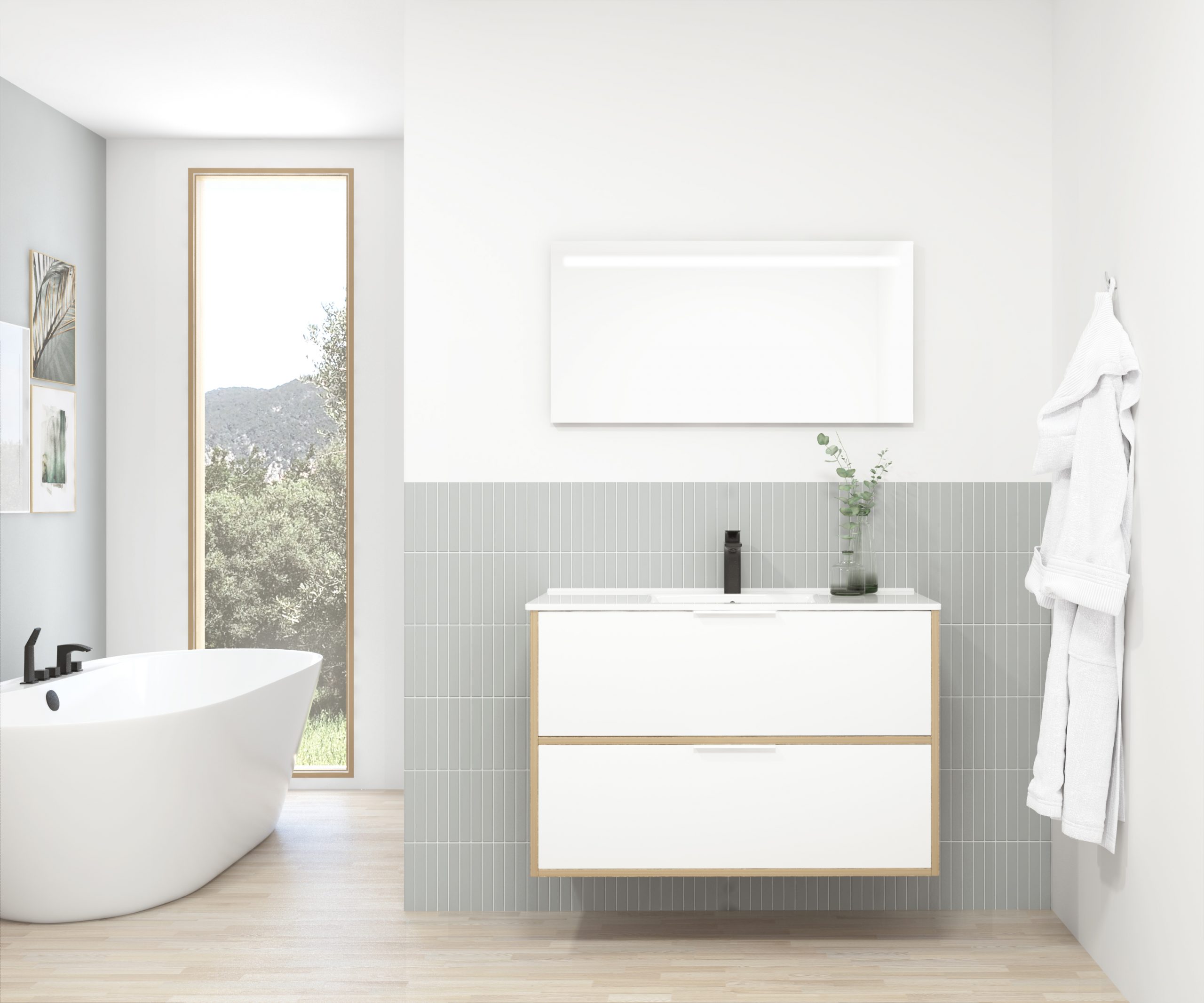 Pack STELLO : 2 placards + lavabo + miroir LED