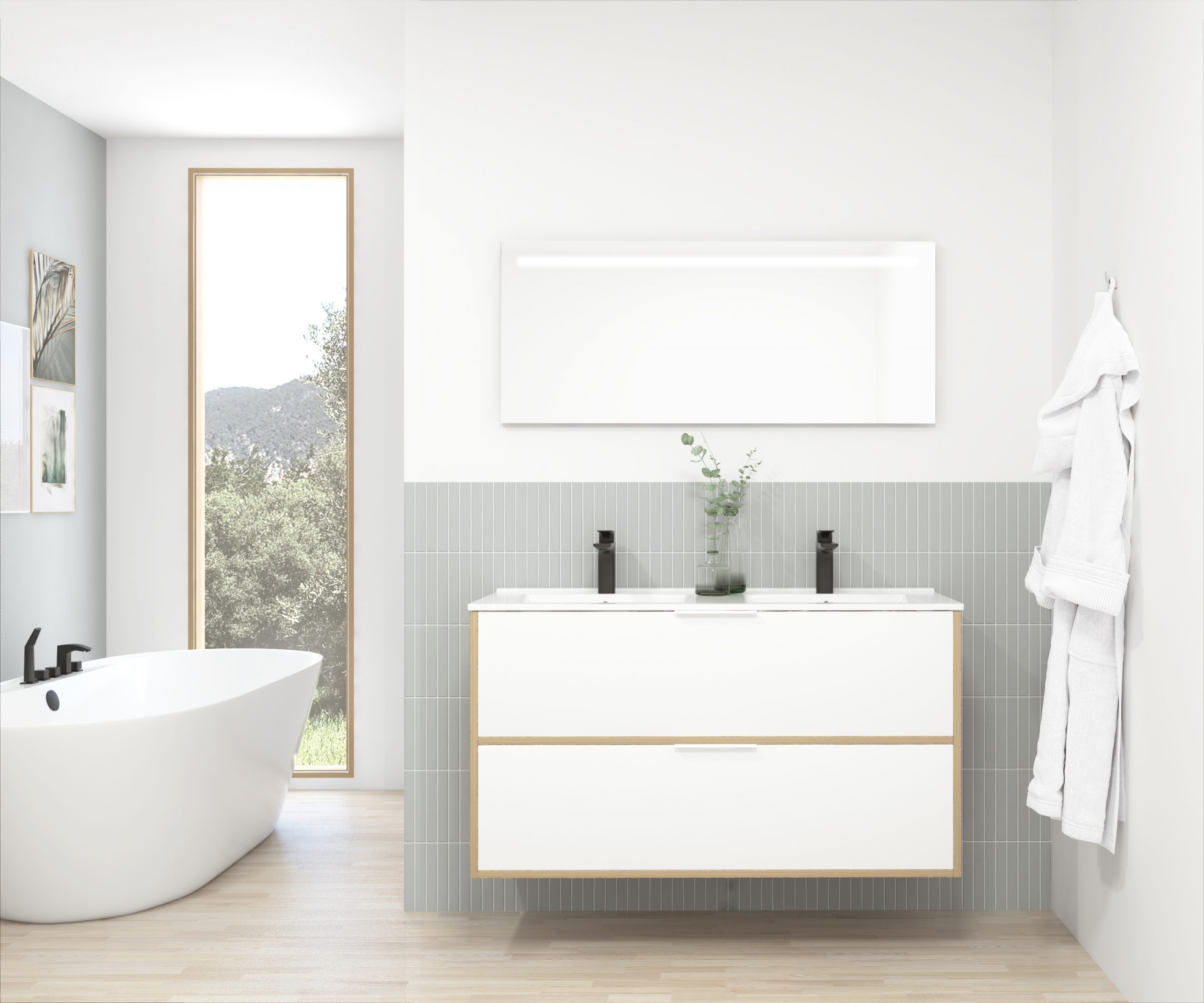 Pack STELLO : 2 placards + lavabo + miroir LED