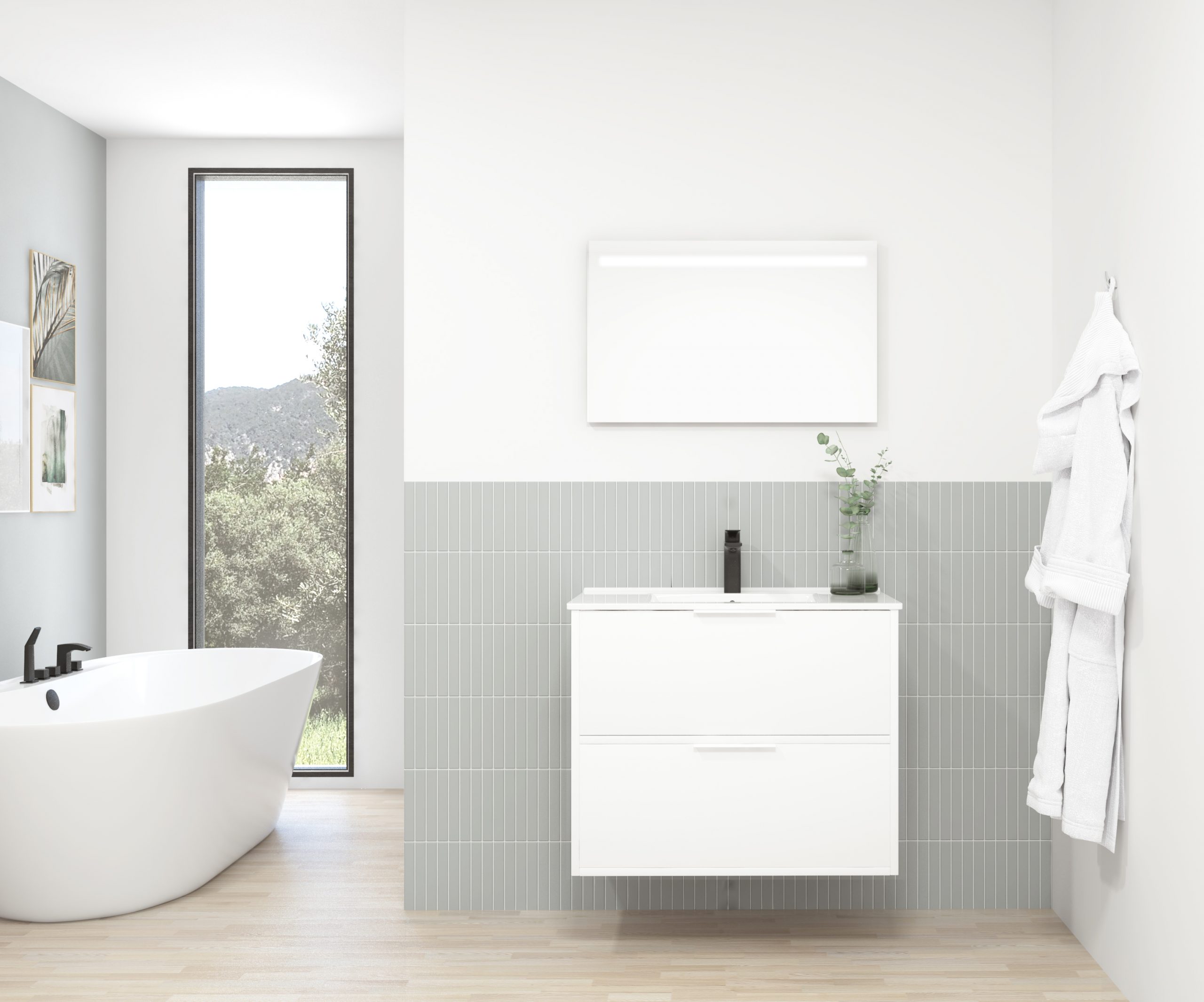 Pack STELLO : 2 placards + lavabo + miroir LED