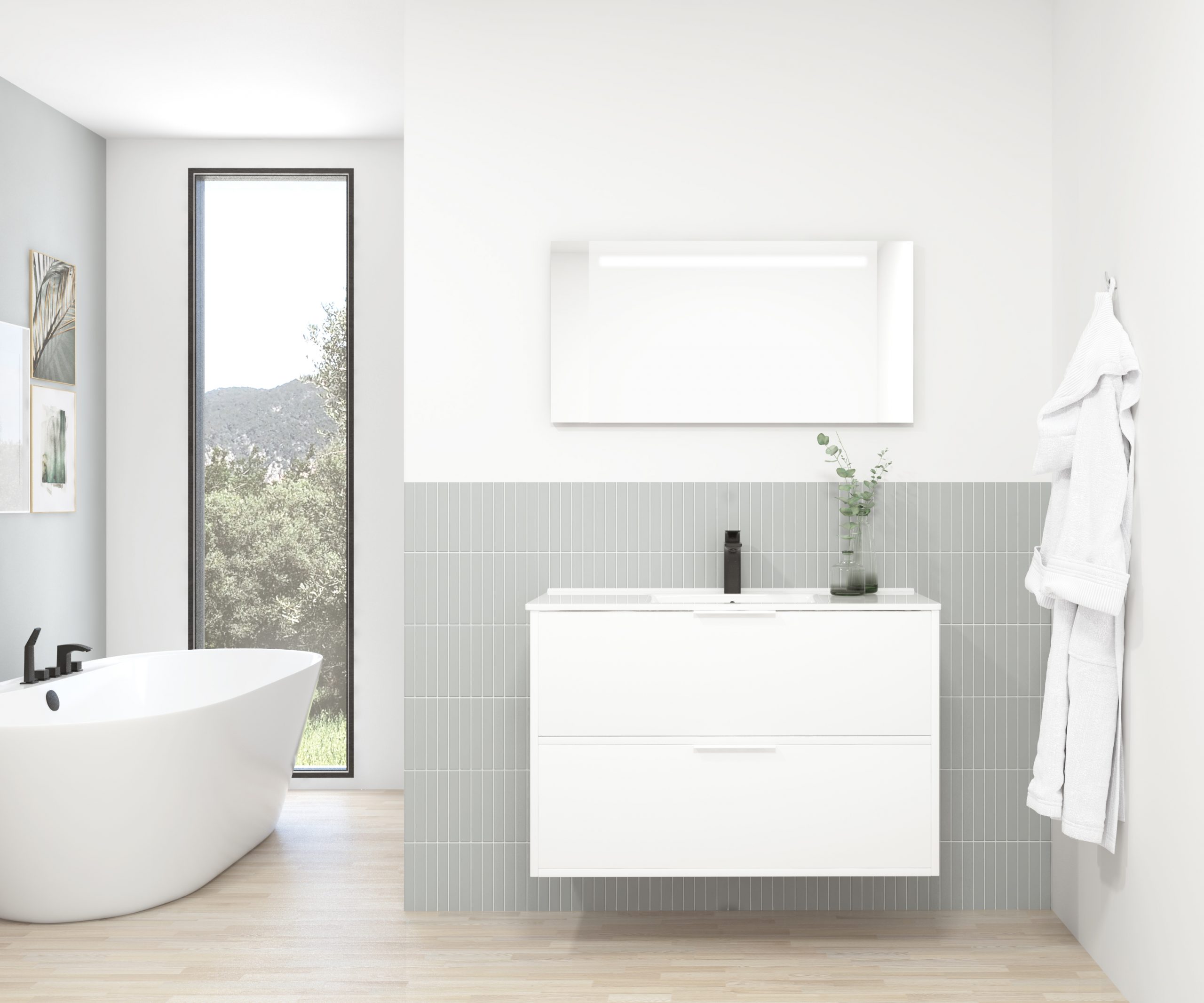 Pack STELLO : 2 placards + lavabo + miroir LED