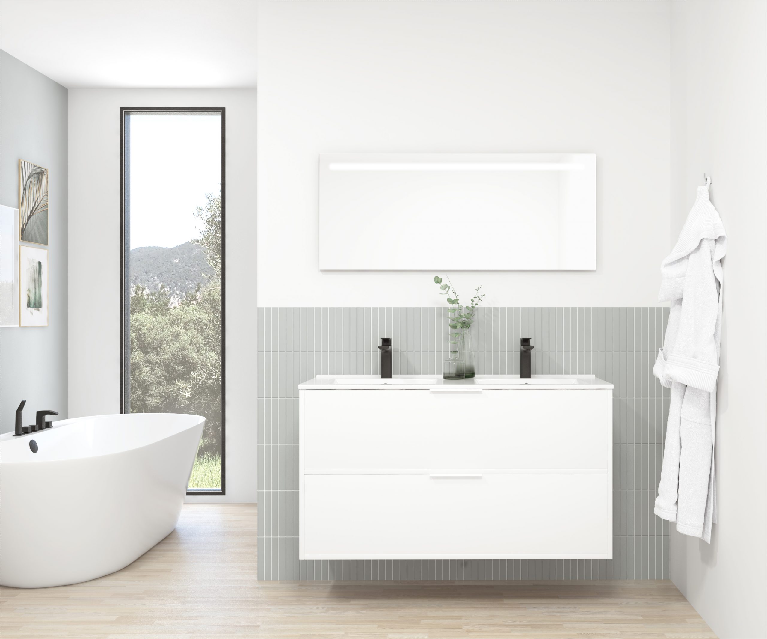 Pack STELLO : 2 placards + lavabo + miroir LED