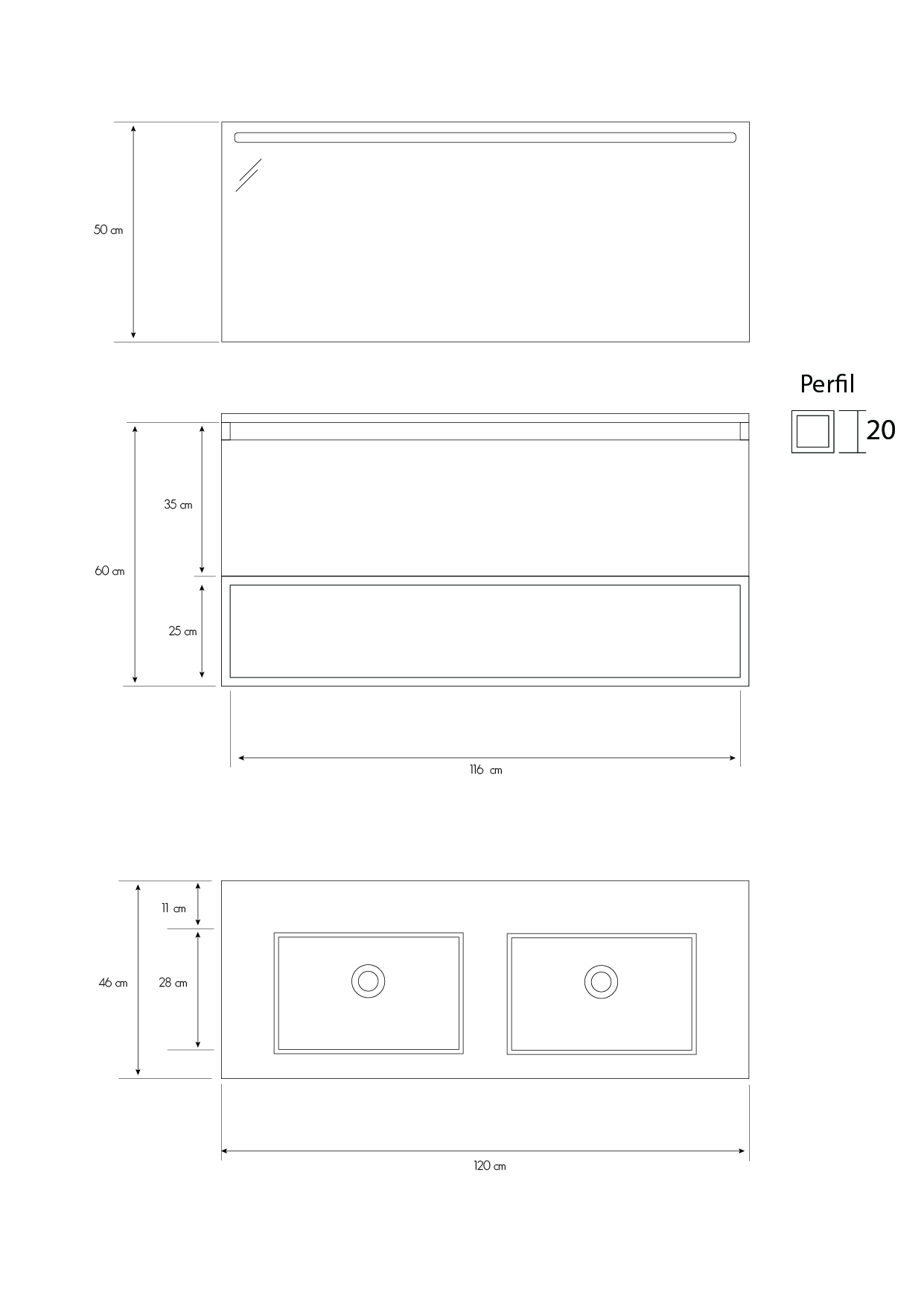 Pack Adour avec lavabo et miroir LED