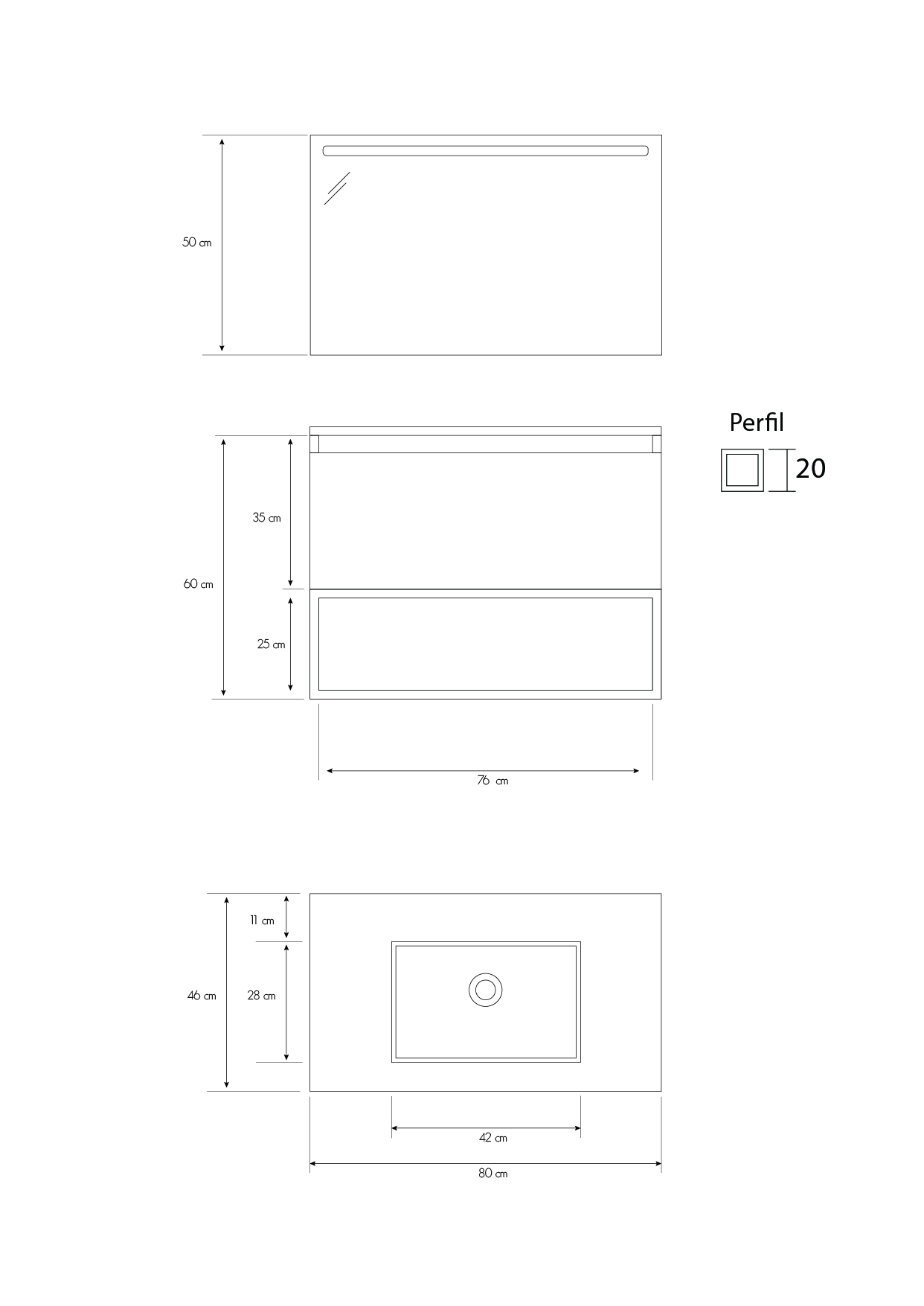 Pack Adour avec lavabo et miroir LED