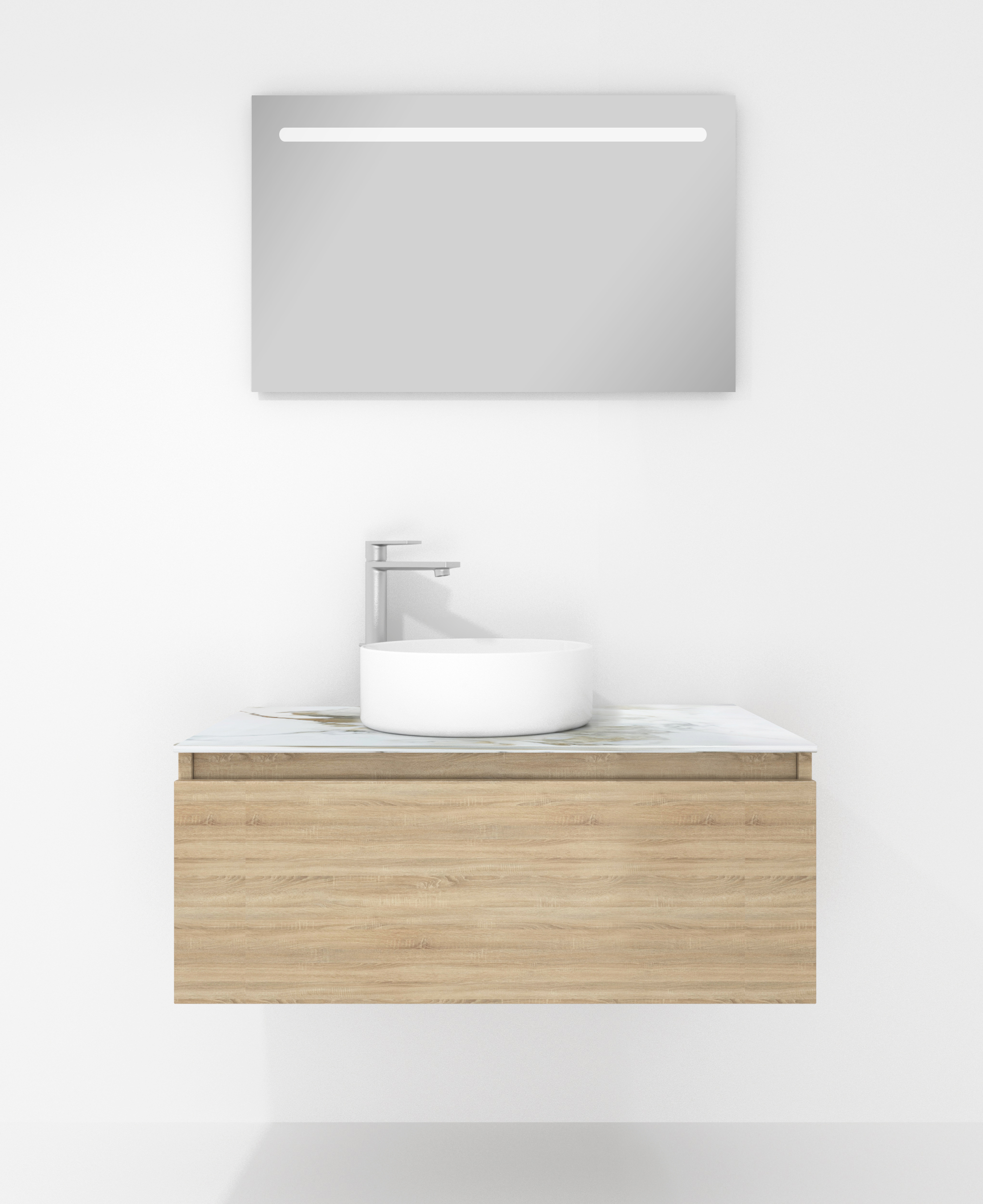 Pack Amiens con lavabo sobreencimera redondo y espejo led