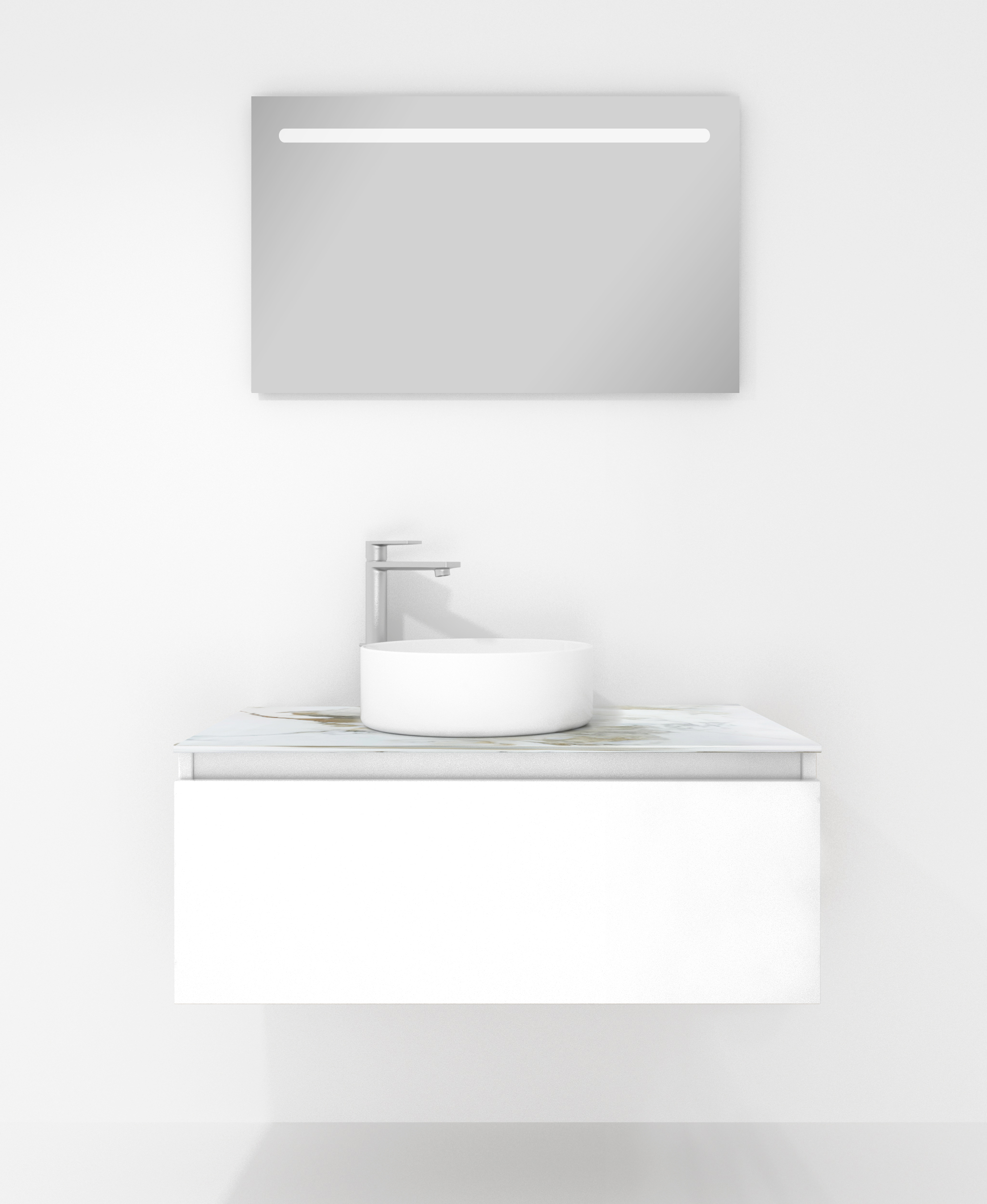 Pack Amiens con lavabo sobreencimera redondo y espejo led