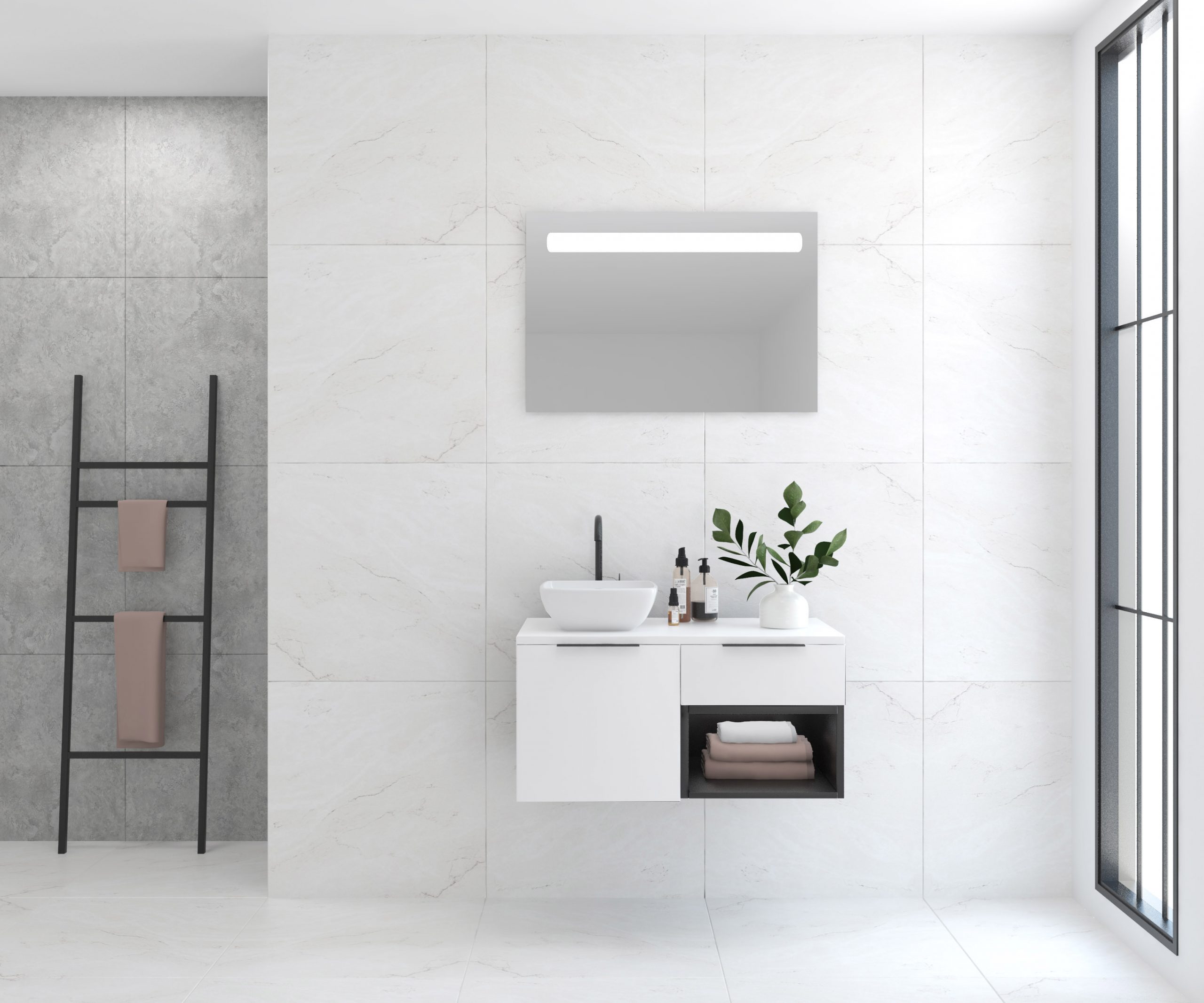 Pack base + évier + miroir LED