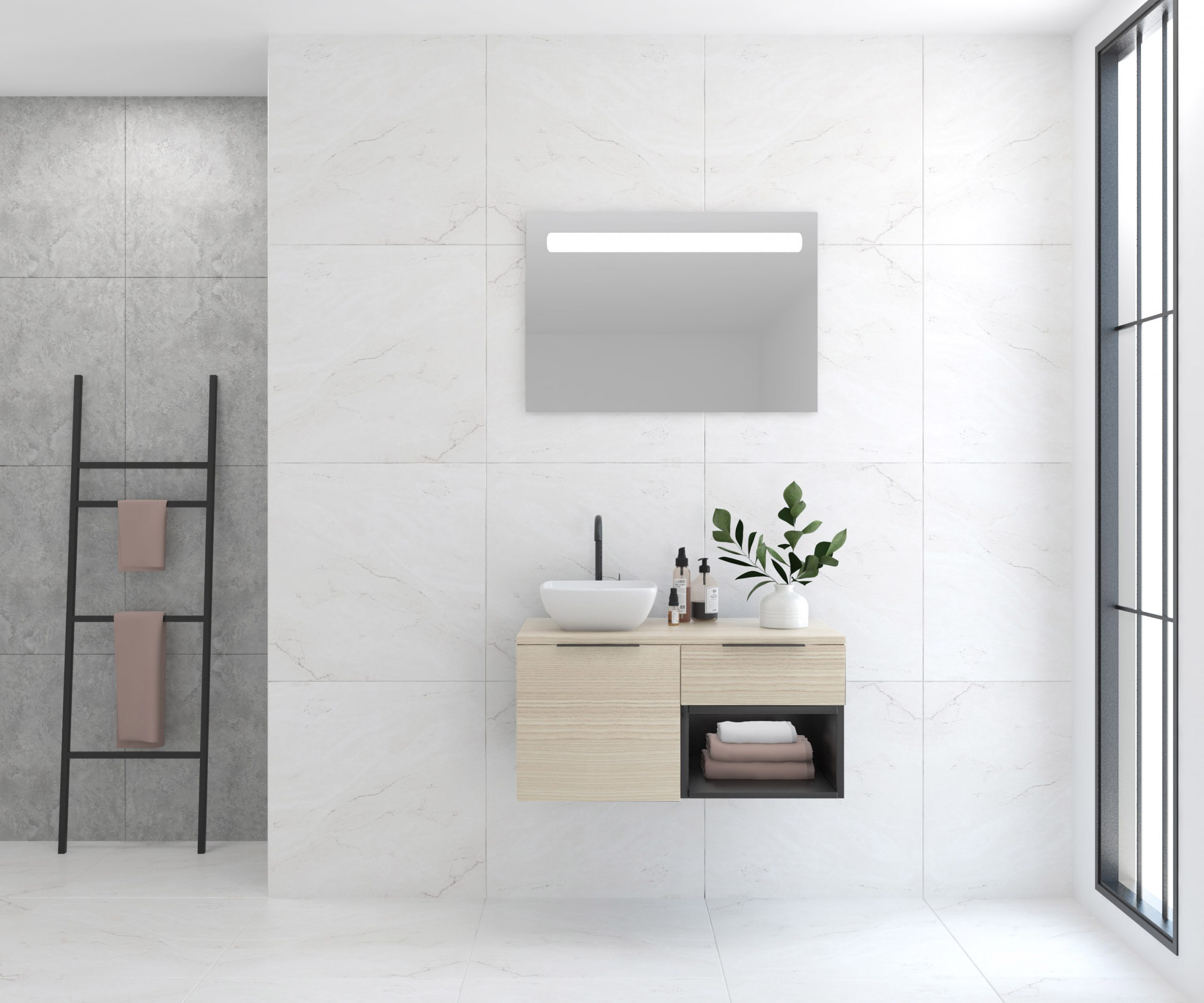 Pack base + évier + miroir LED