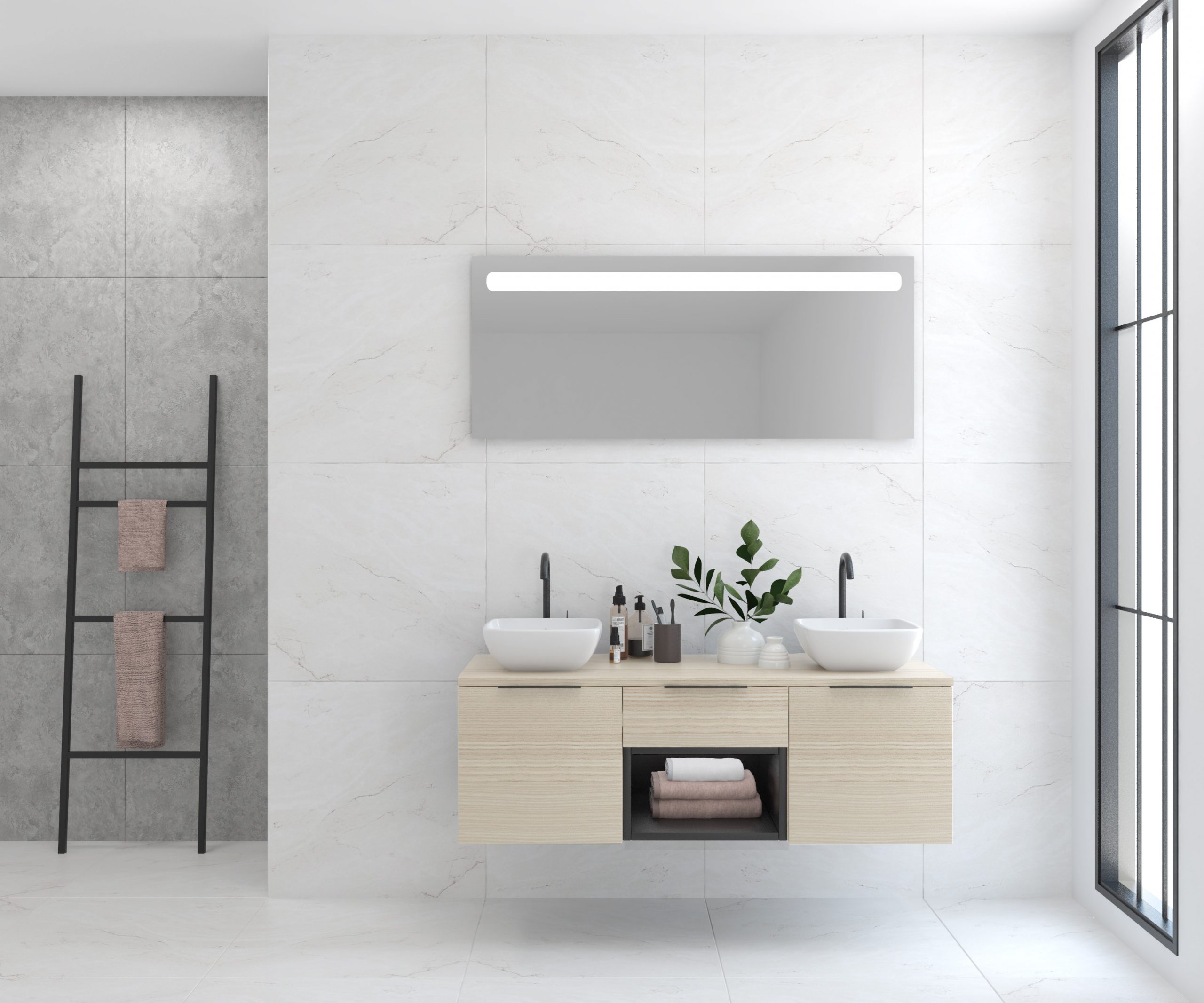 Pack base + évier + miroir LED