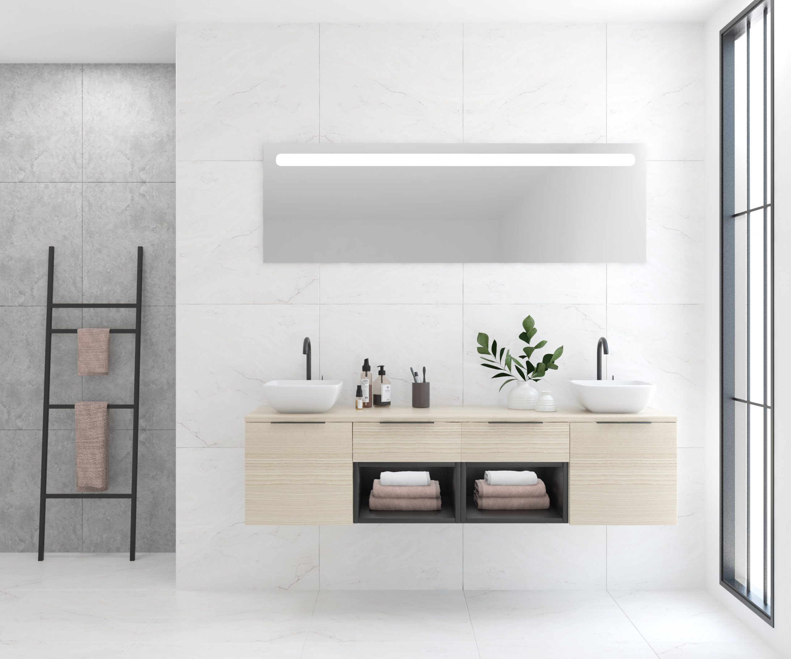 Pack base + évier + miroir LED