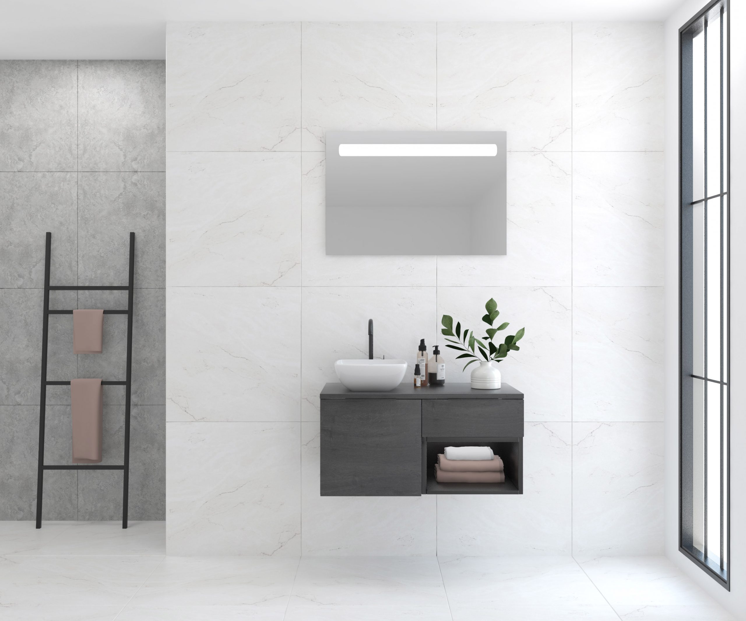 Pack base + évier + miroir LED