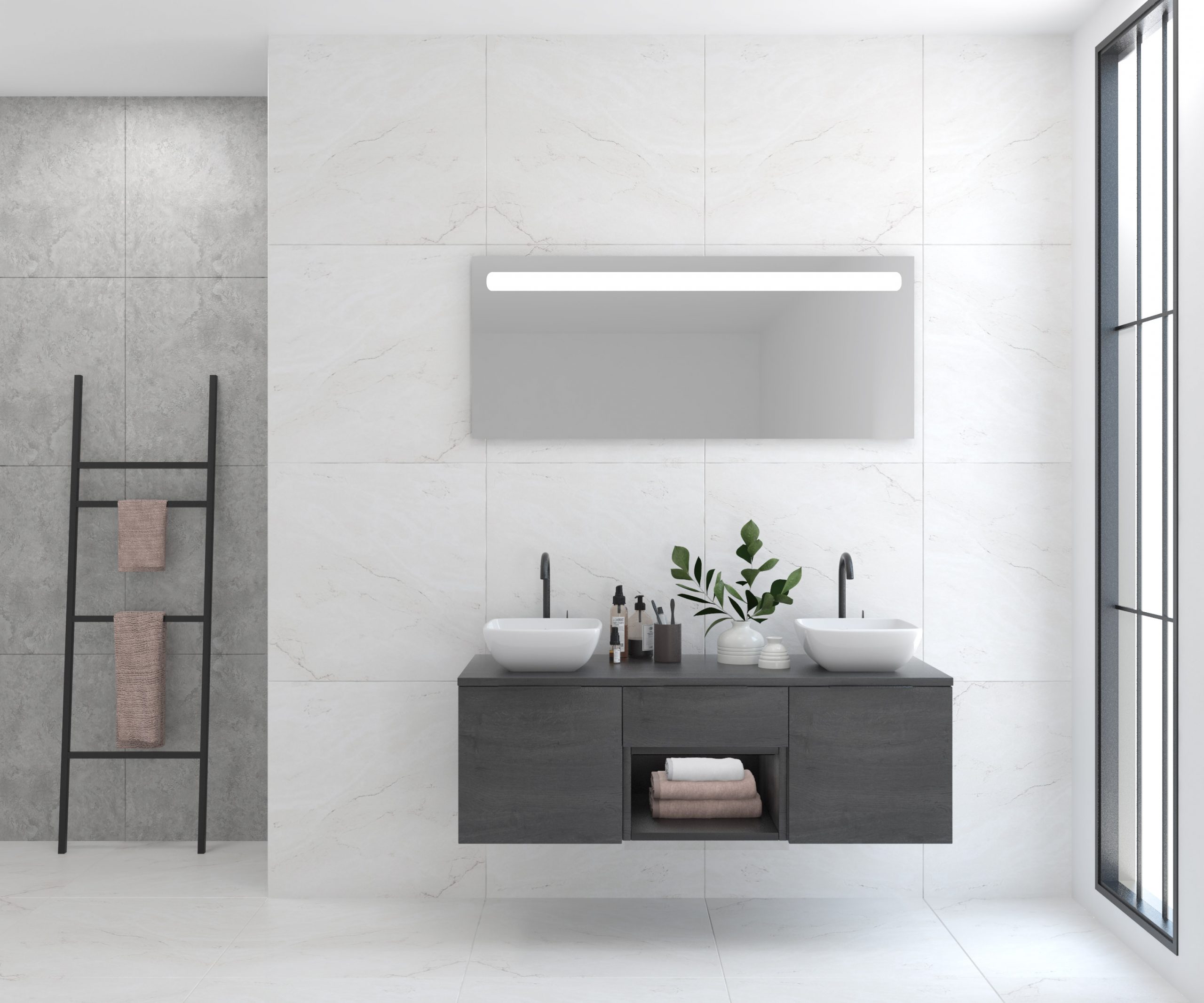 Pack base + évier + miroir LED