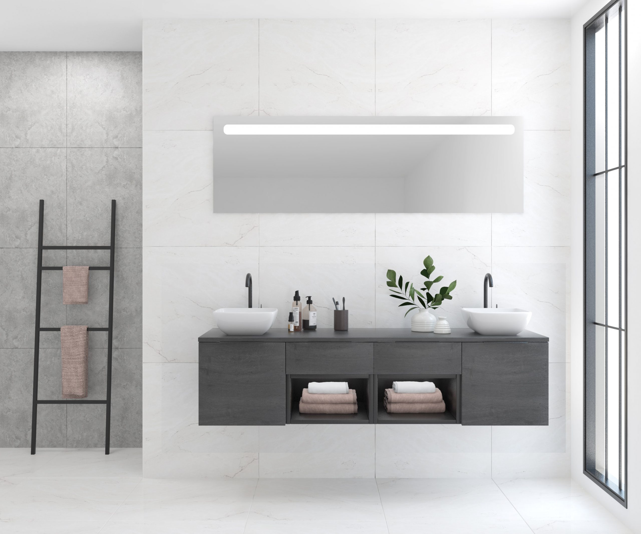 Pack base + évier + miroir LED