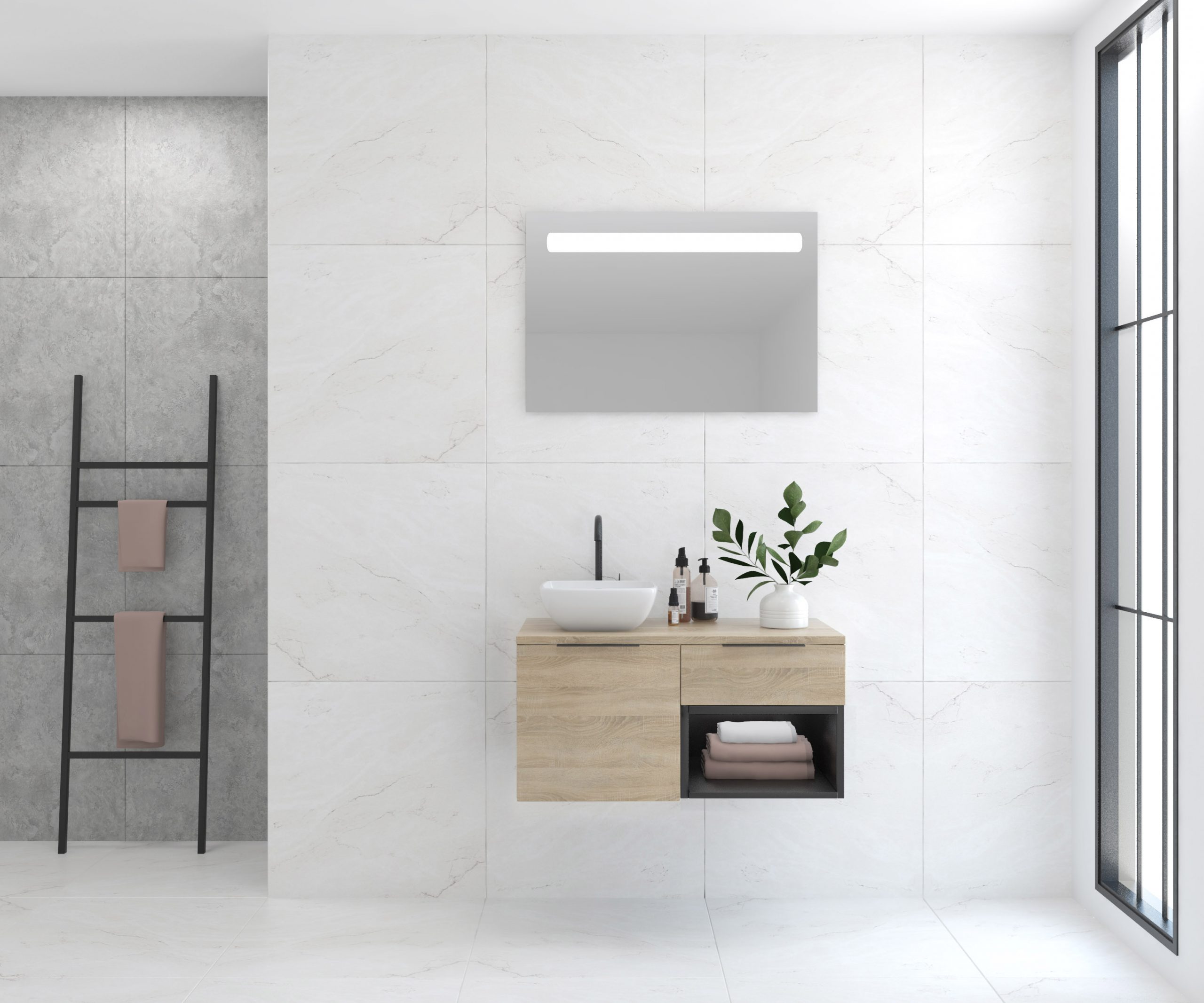 Pack base + évier + miroir LED