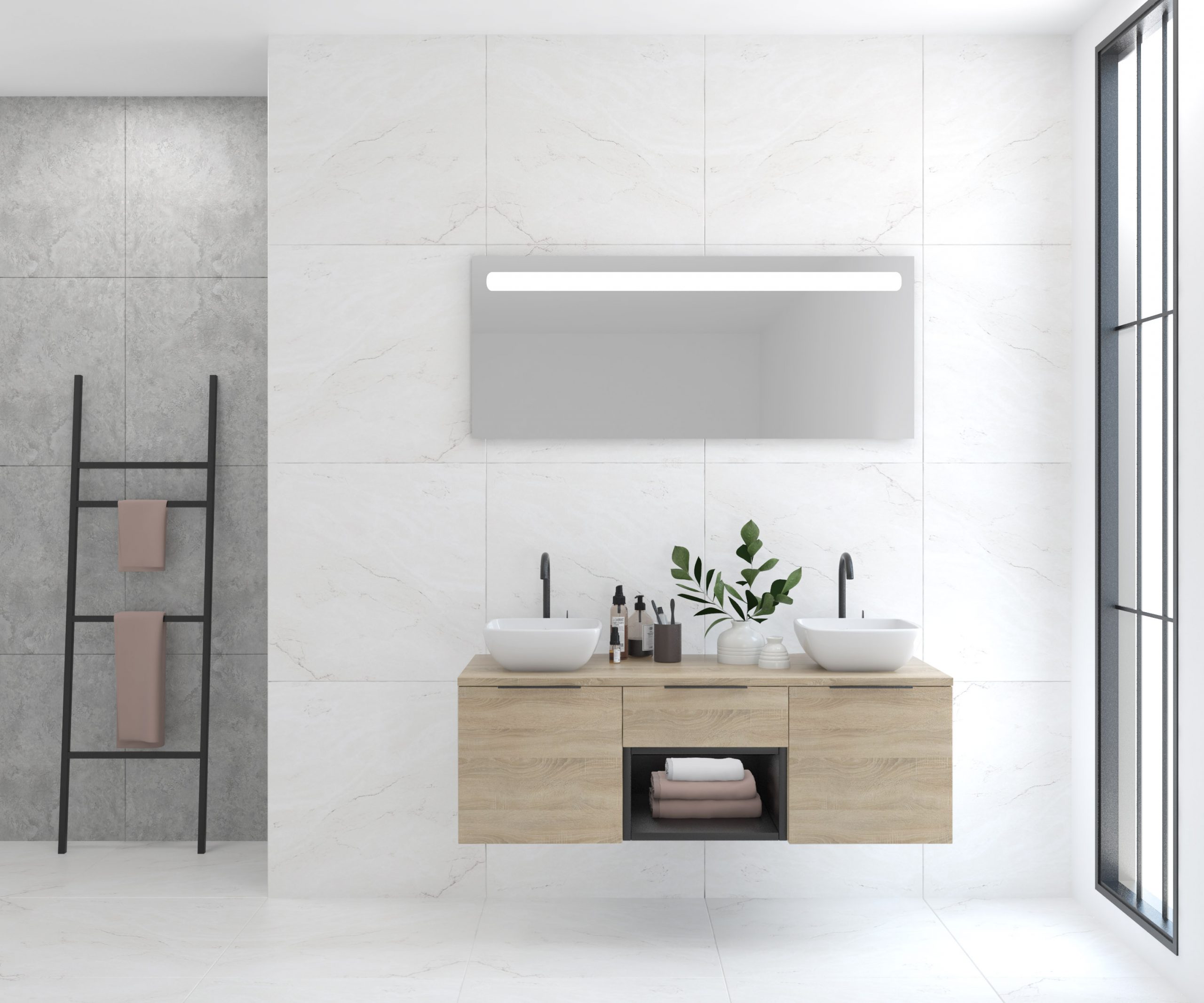 Pack base + évier + miroir LED