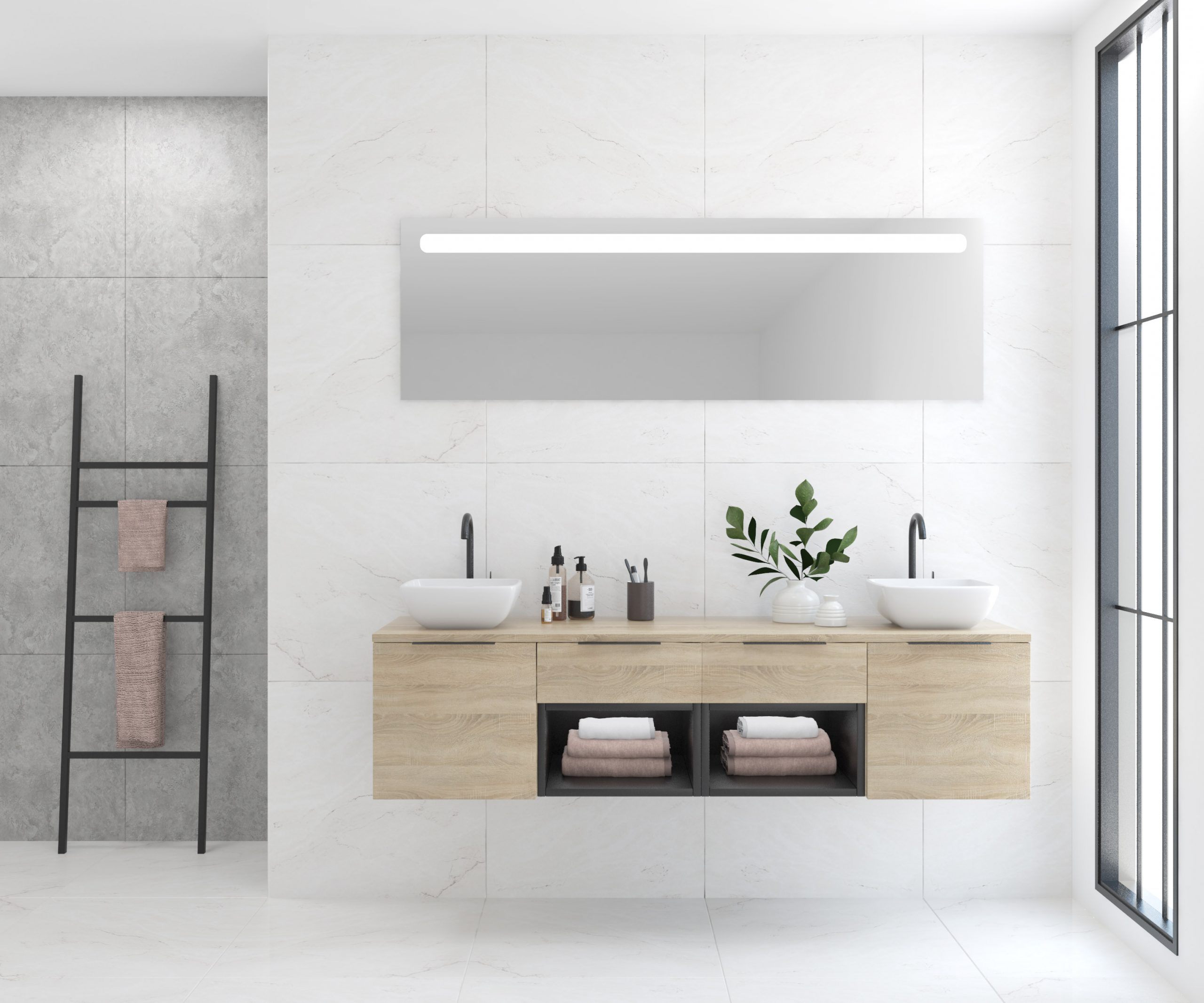 Pack base + évier + miroir LED