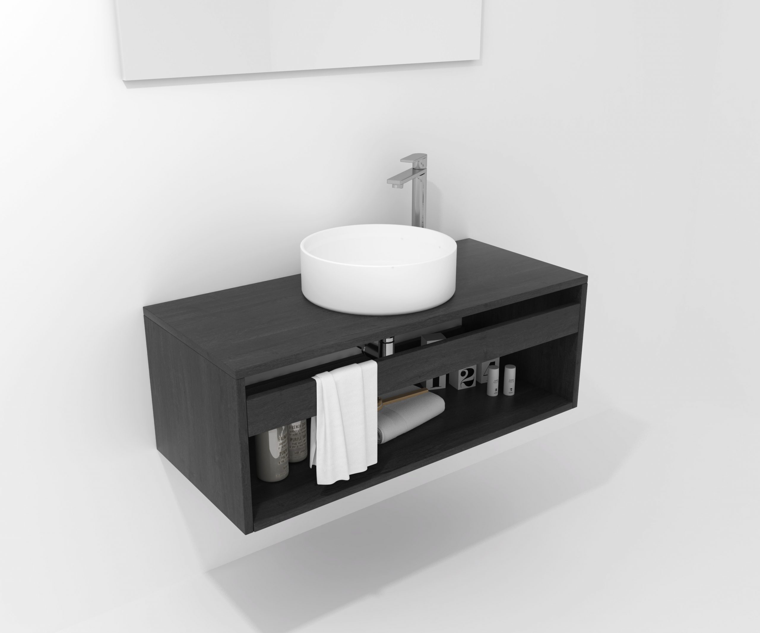 Pack Bordeaux avec lavabo et miroir LED