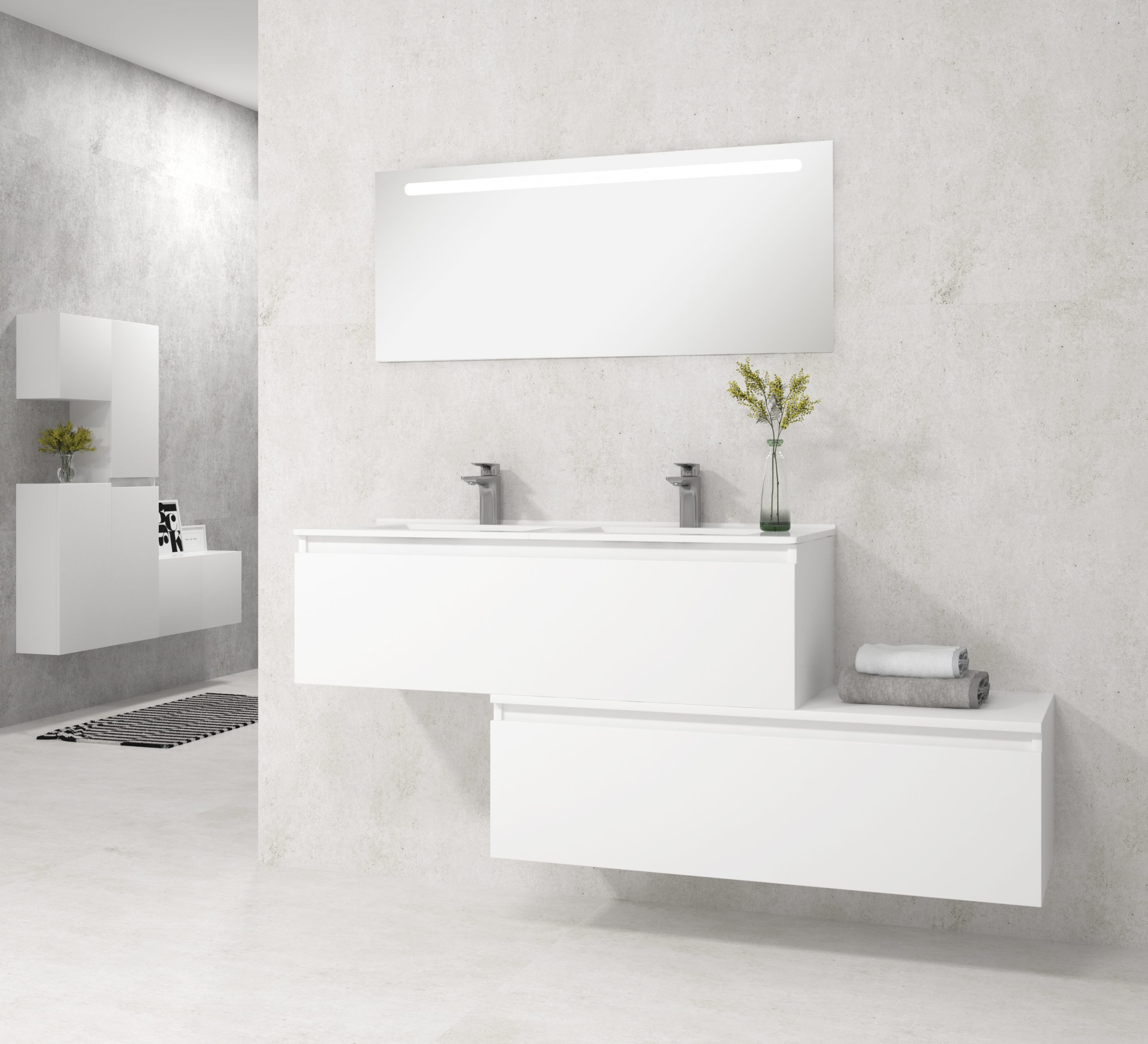 Pack Dijon avec évier en céramique et miroir LED