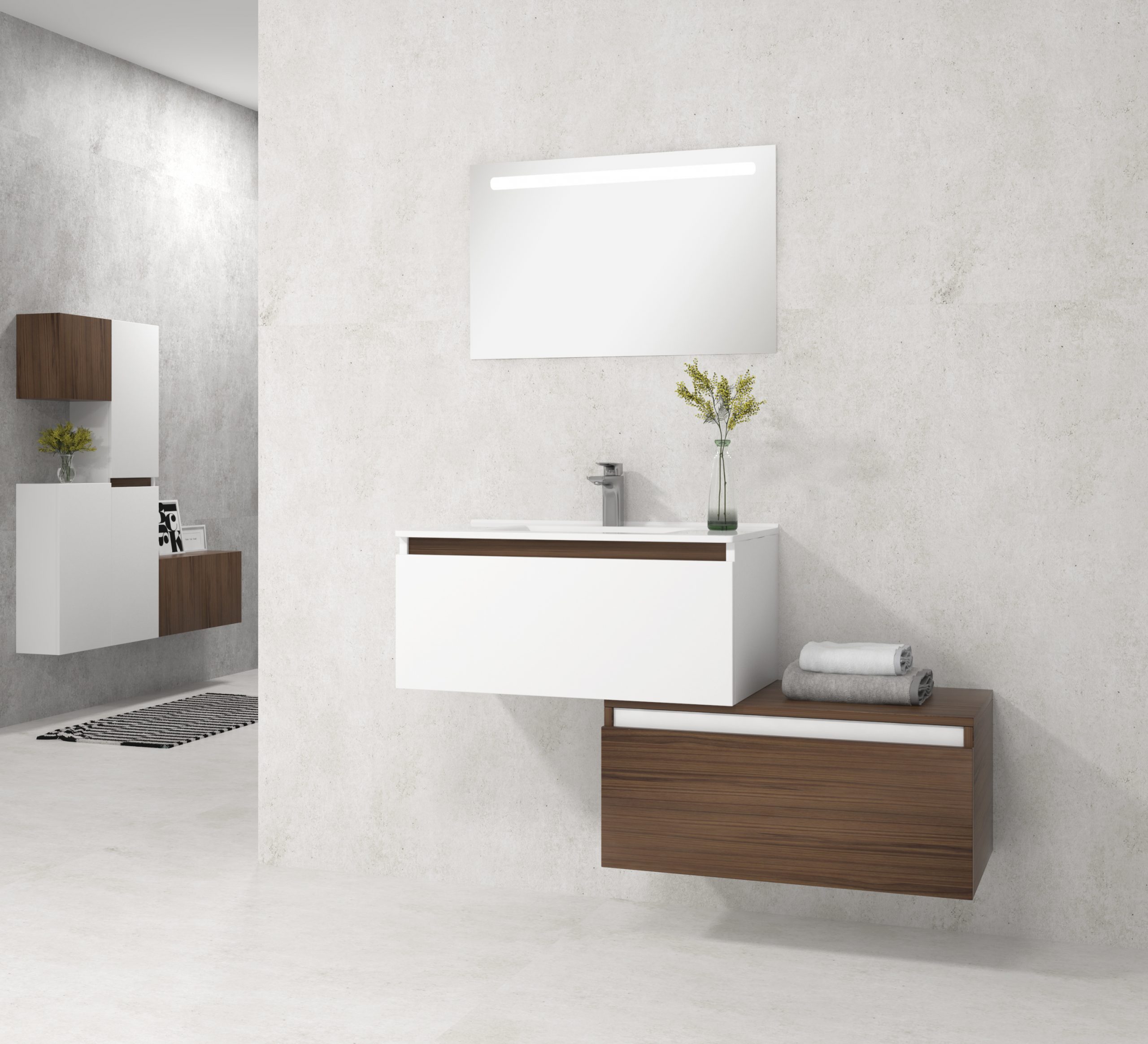 Pack Dijon avec évier en céramique et miroir LED