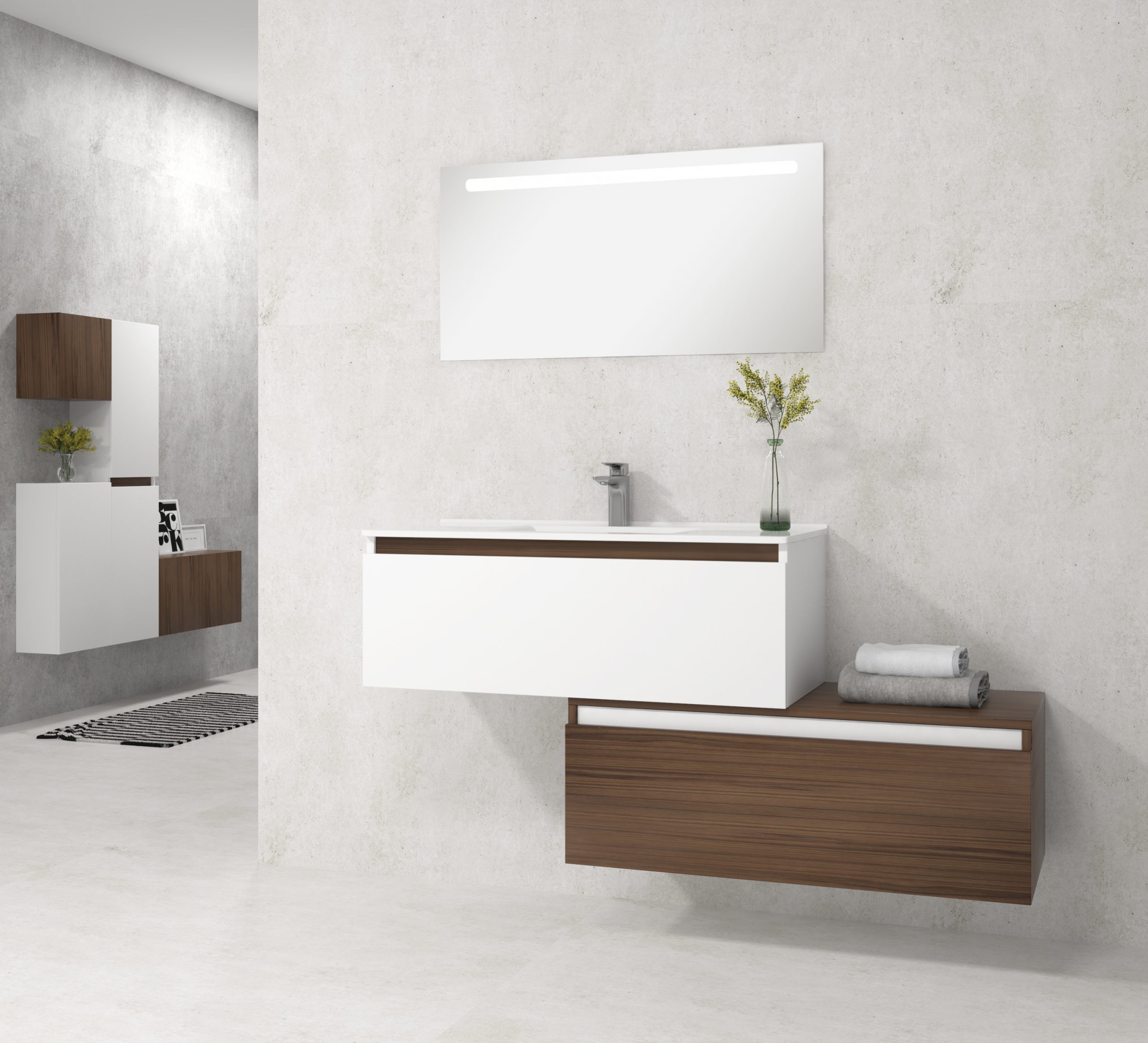 Pack Dijon avec évier en céramique et miroir LED