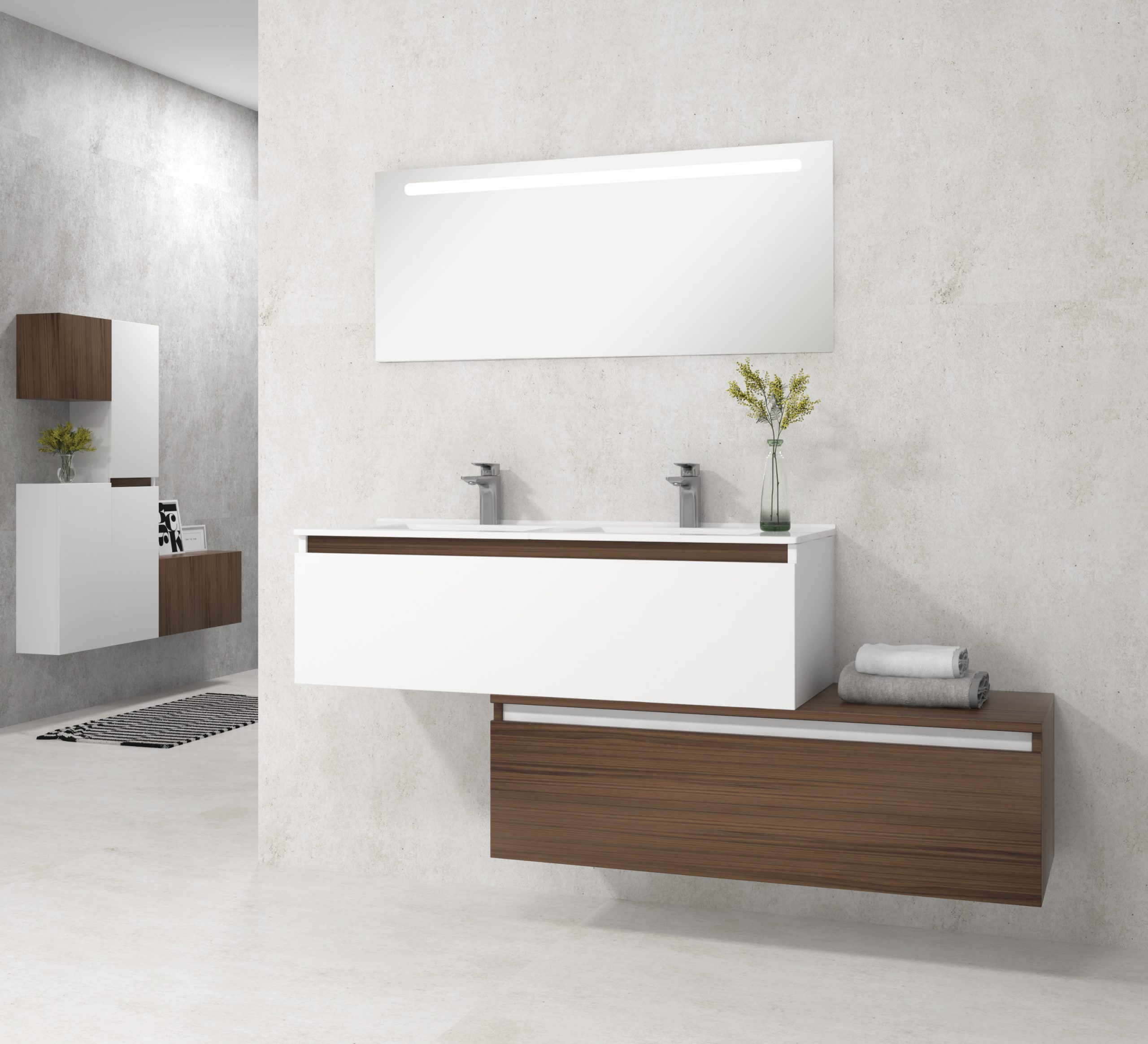 Pack Dijon avec évier en céramique et miroir LED