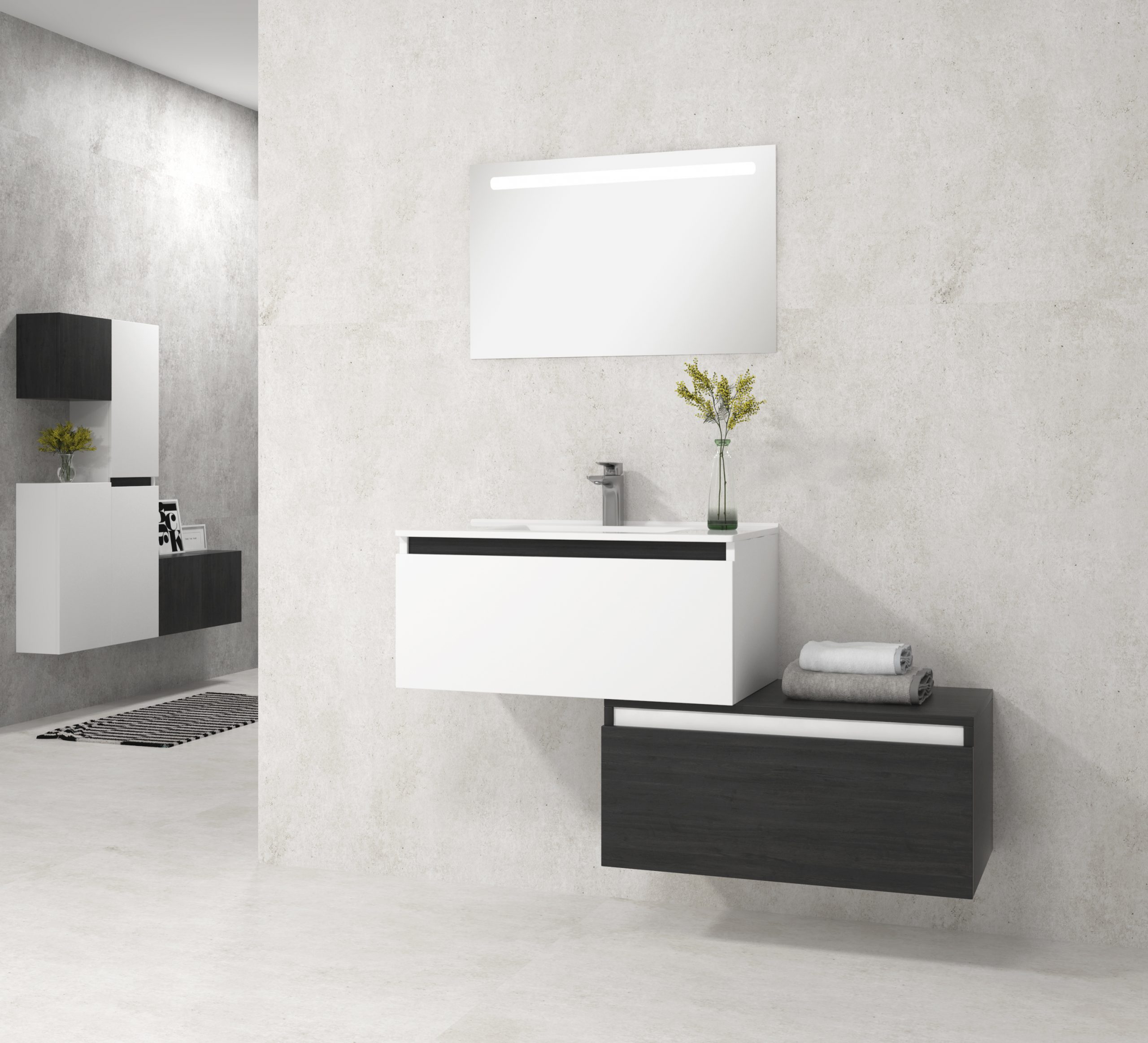 Pack Dijon avec évier en céramique et miroir LED