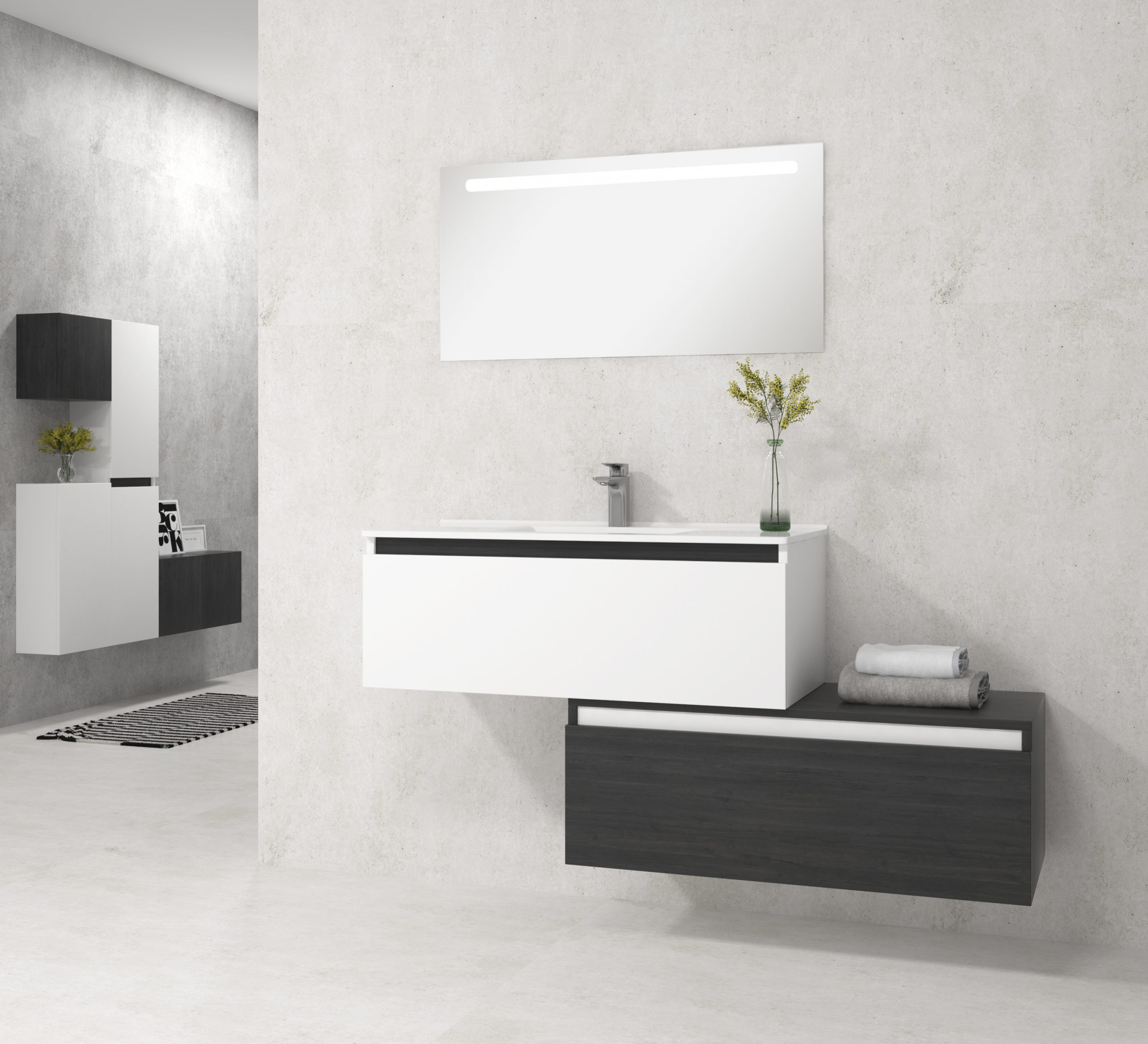 Pack Dijon avec évier en céramique et miroir LED