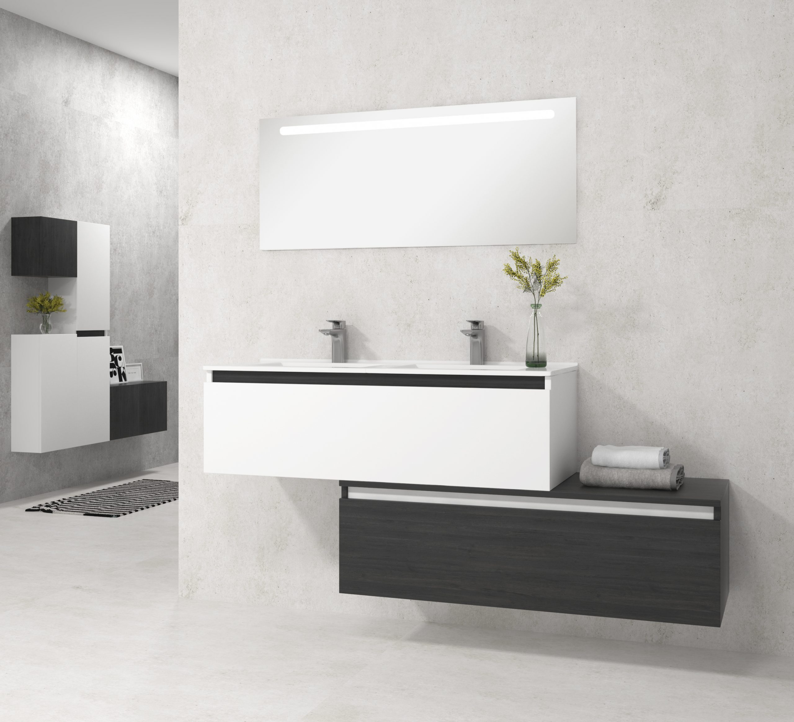 Pack Dijon avec évier en céramique et miroir LED