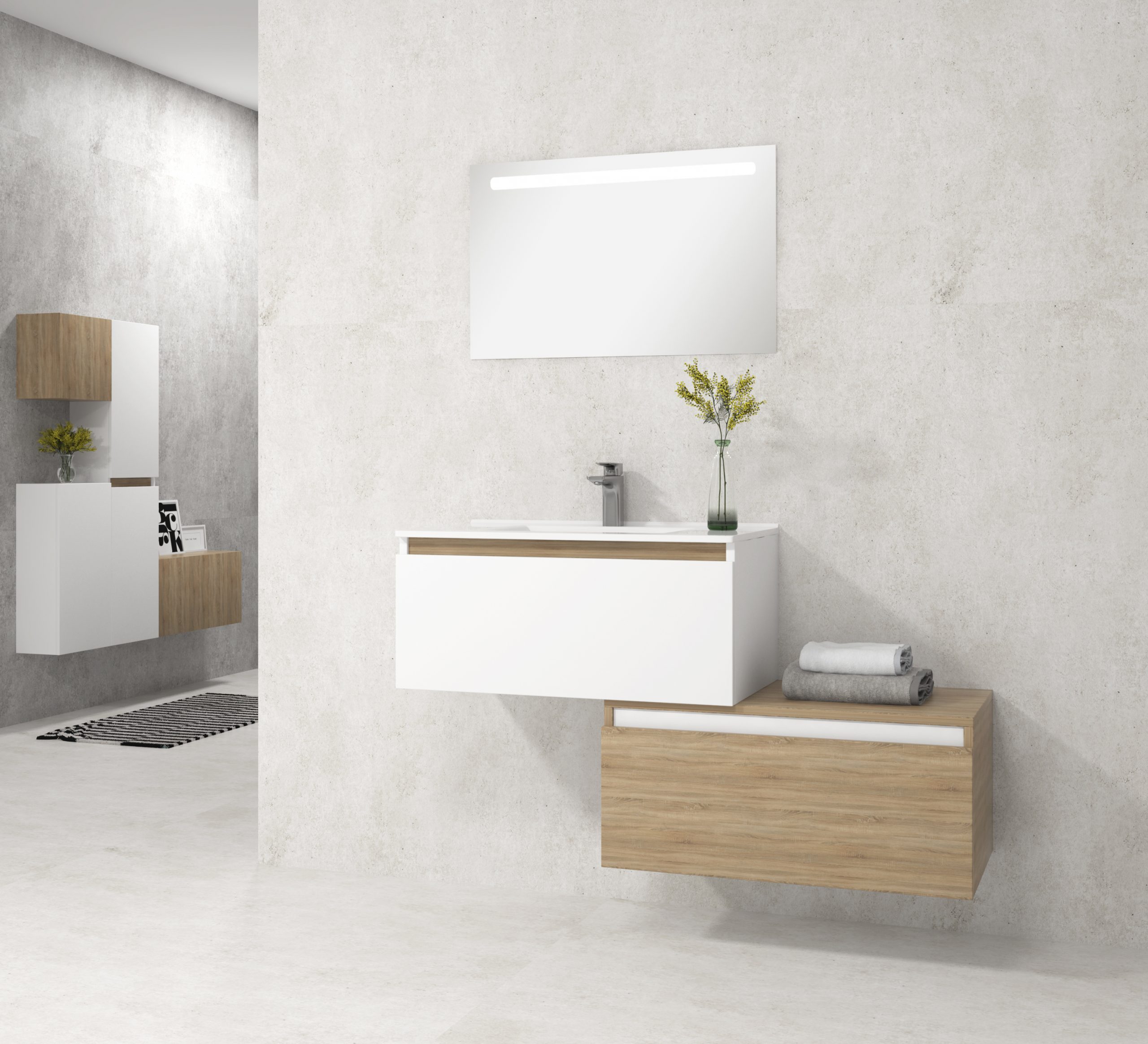 Pack Dijon avec évier en céramique et miroir LED