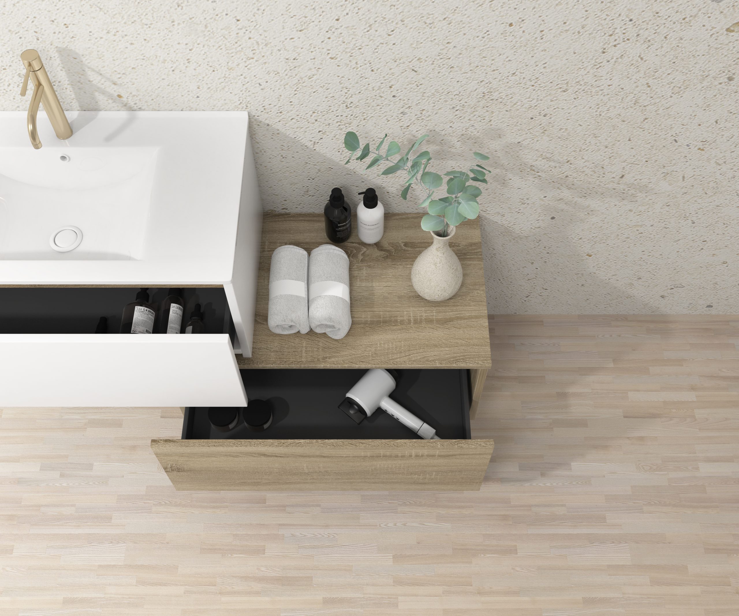 Pack Dijon avec évier en céramique et miroir LED