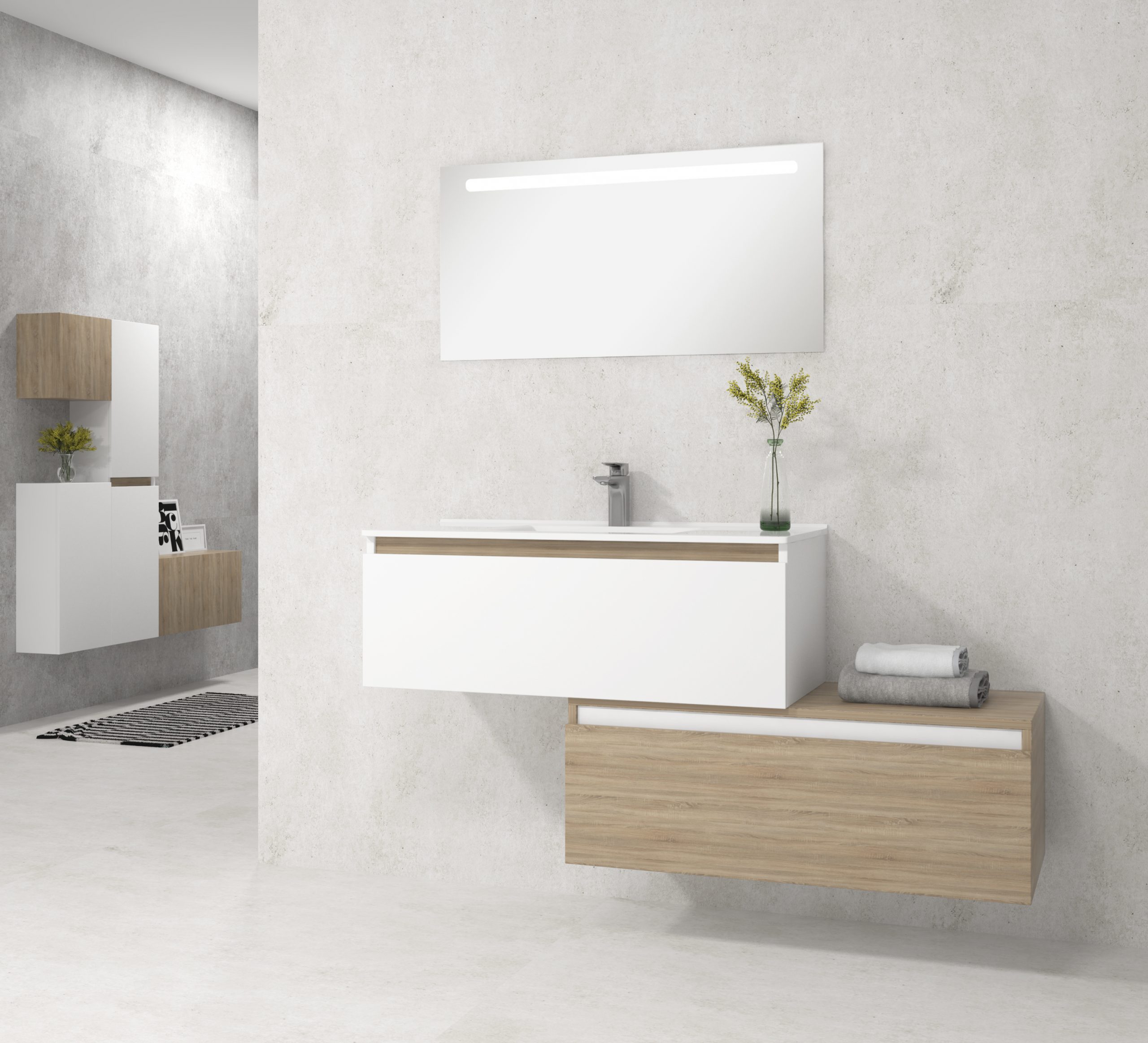 Pack Dijon avec évier en céramique et miroir LED