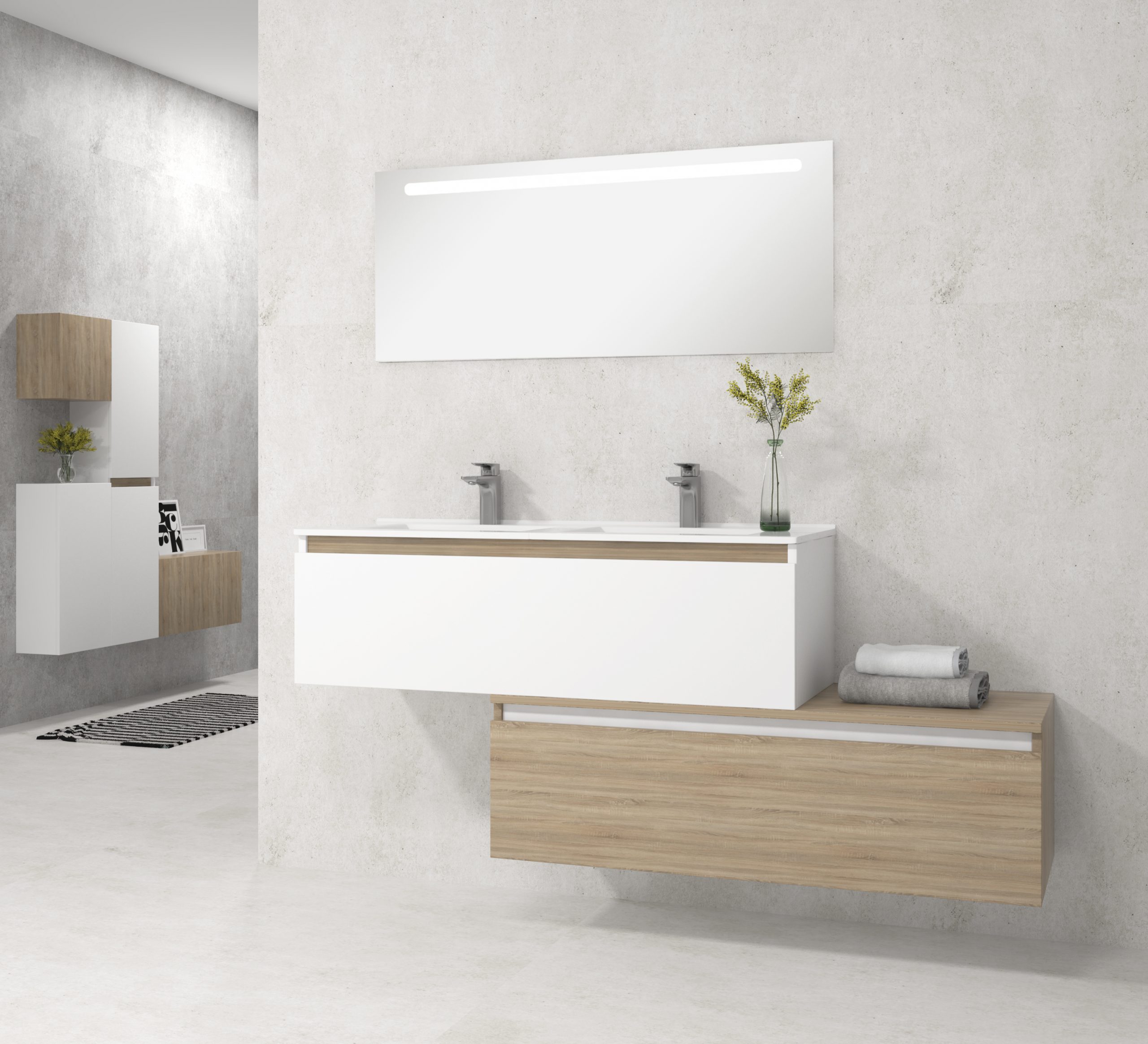 Pack Dijon avec évier en céramique et miroir LED