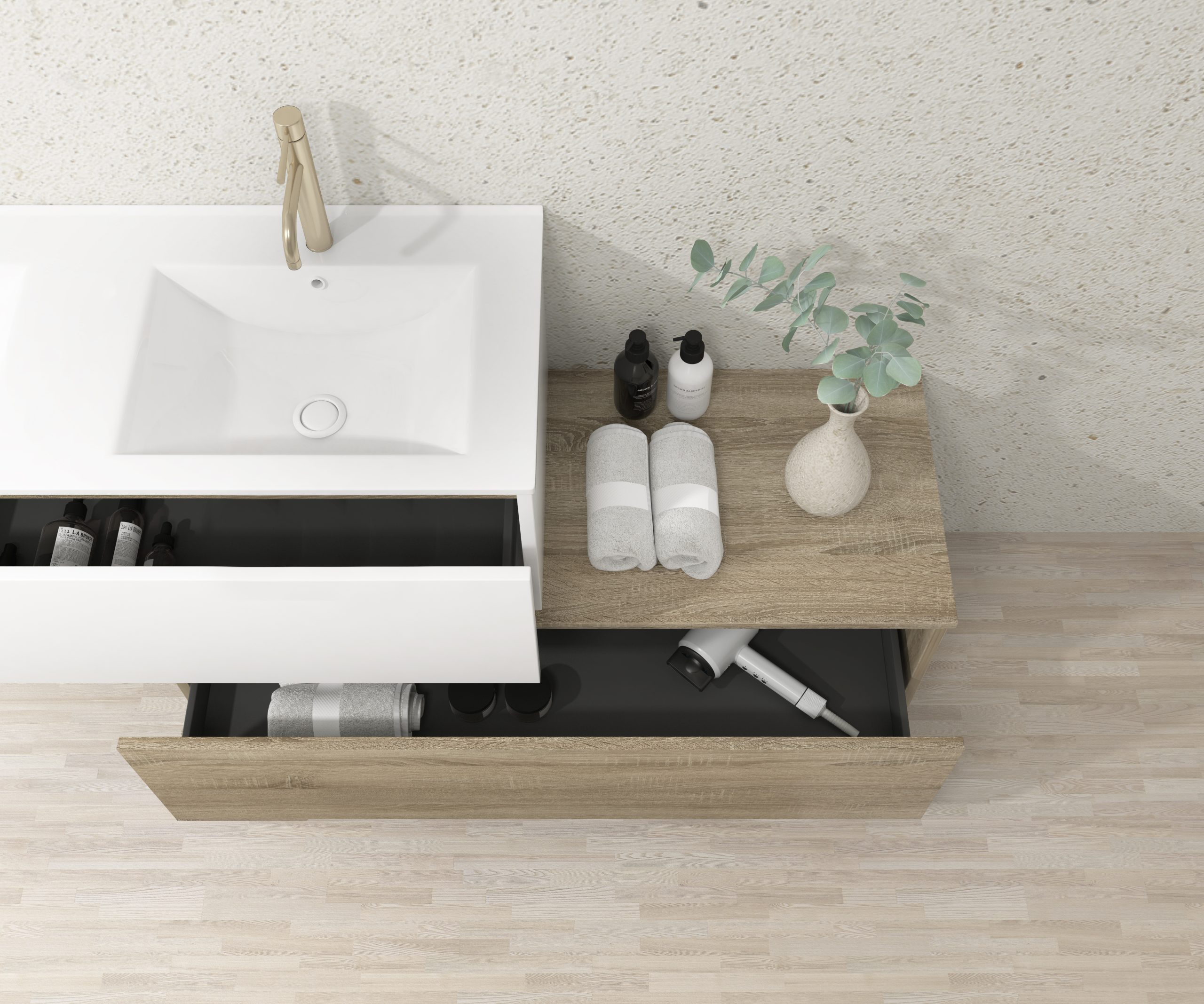 Pack Dijon avec évier en céramique et miroir LED