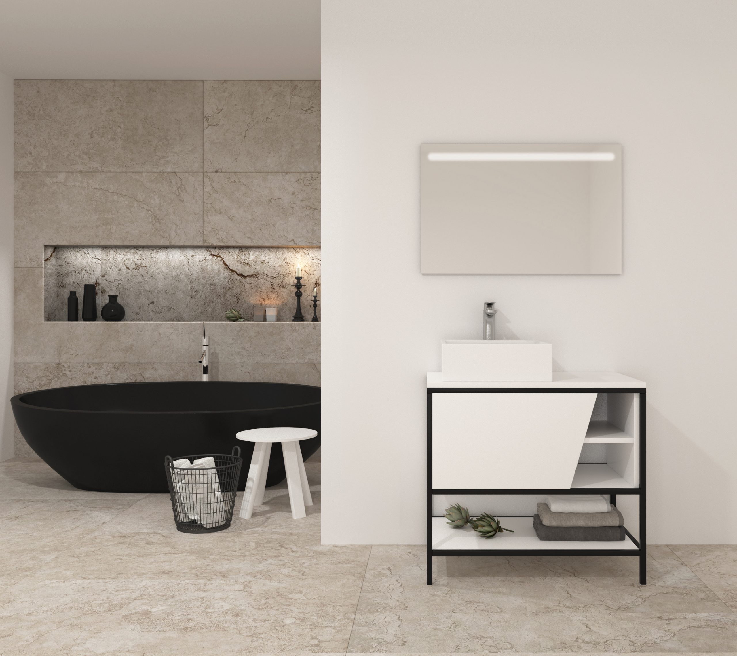 Pack Iron Rennes avec lavabo et miroir LED