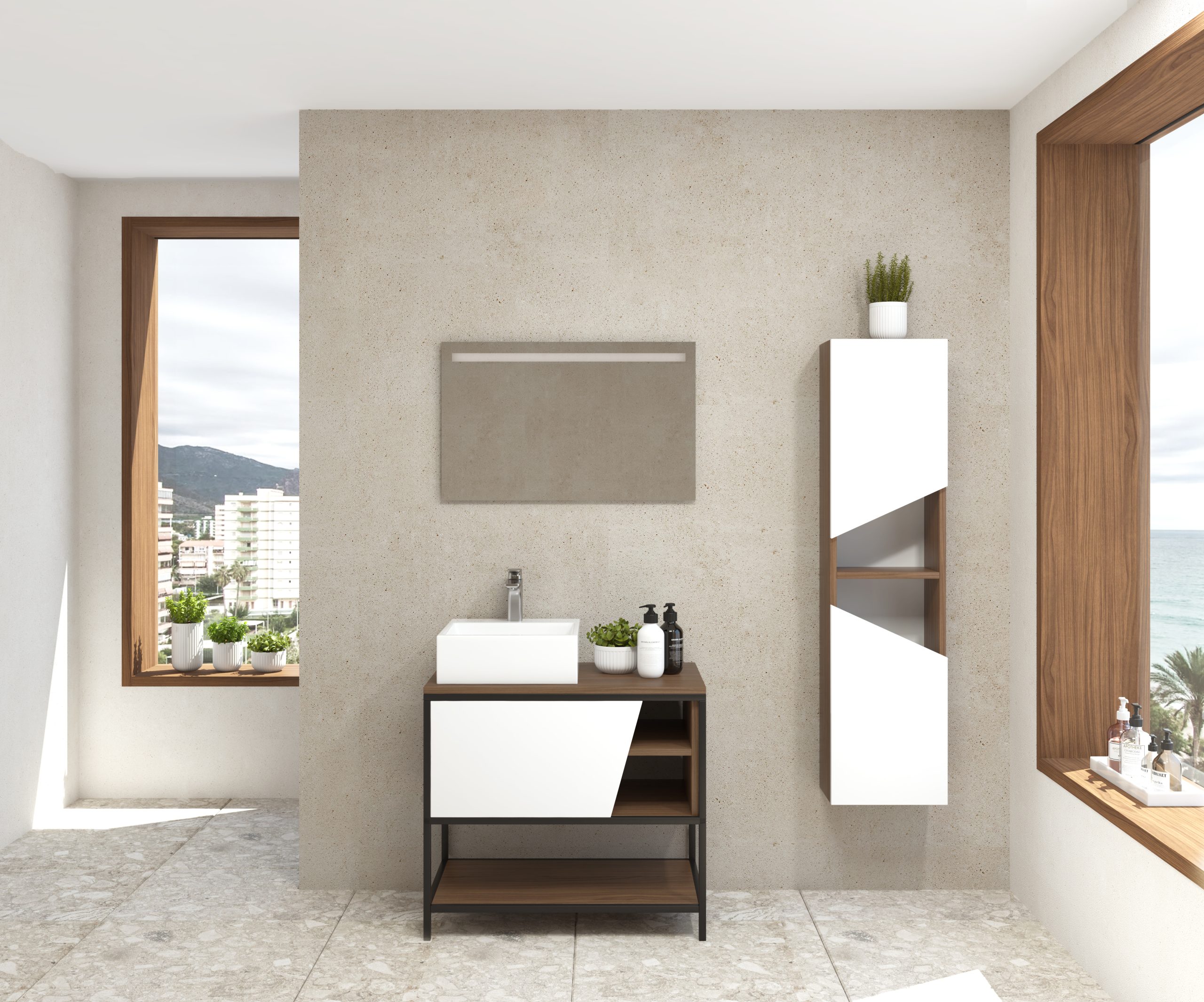 Pack Iron Rennes avec lavabo et miroir LED