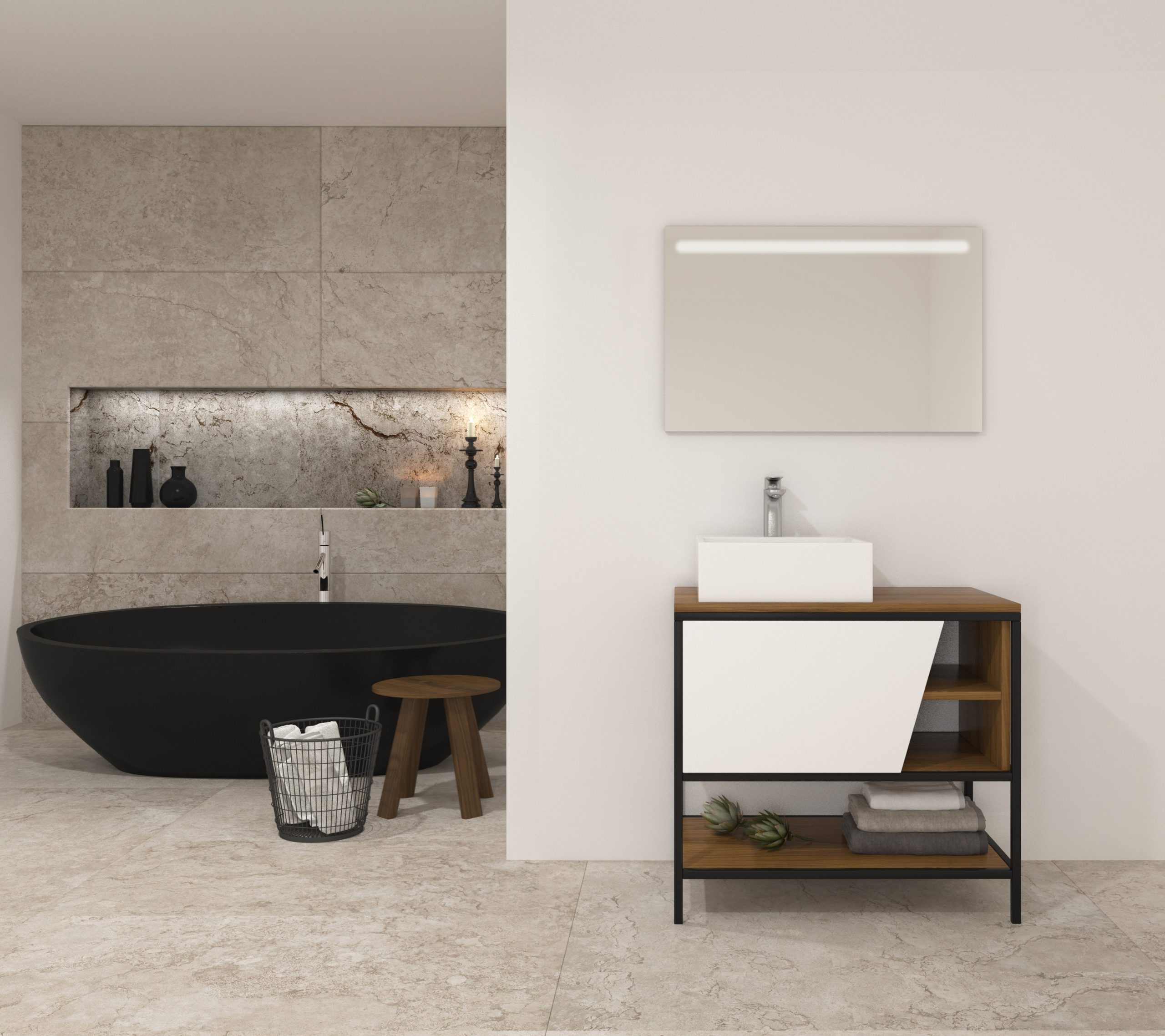 Pack Iron Rennes avec lavabo et miroir LED