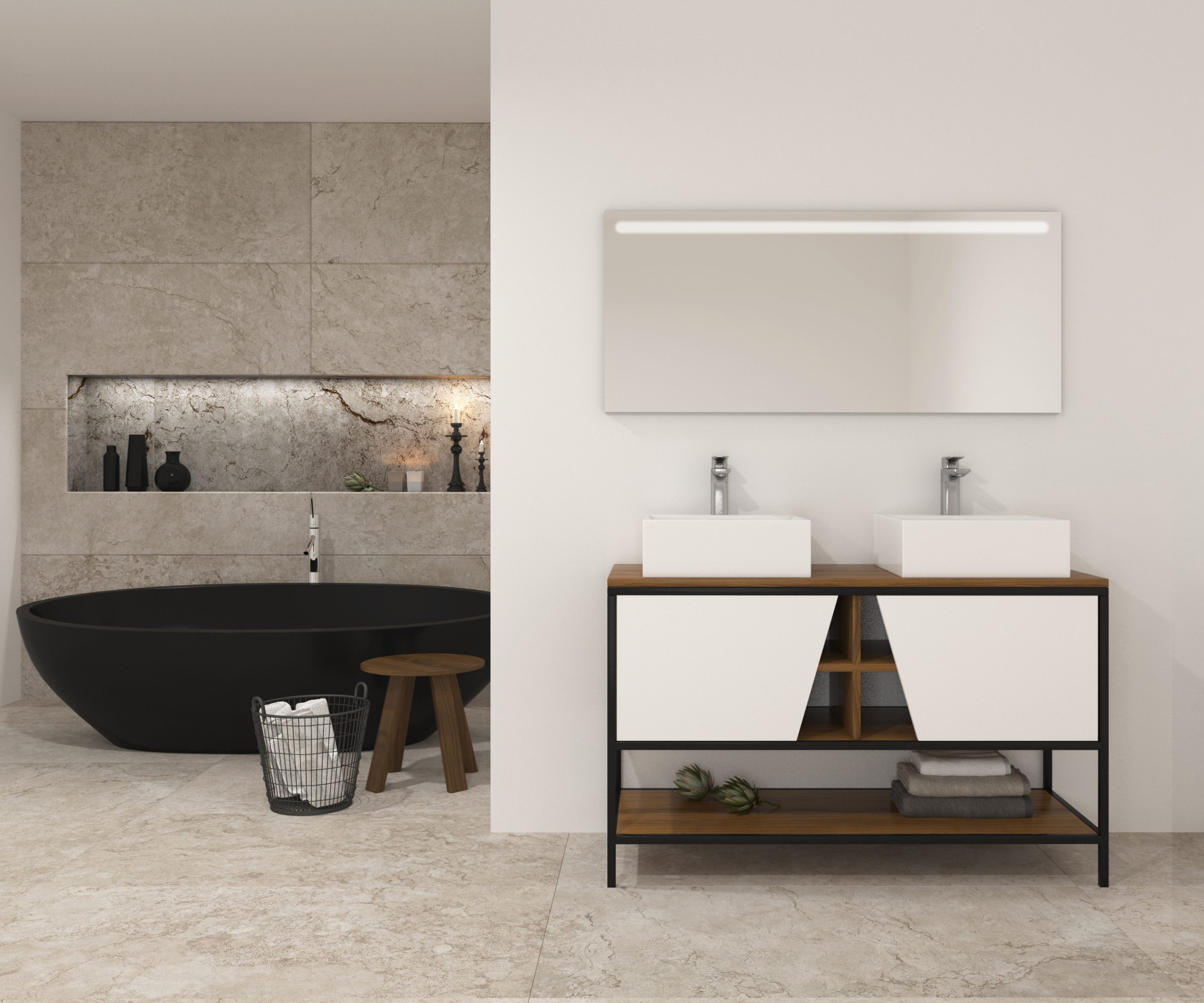 Pack Iron Rennes avec lavabo et miroir LED