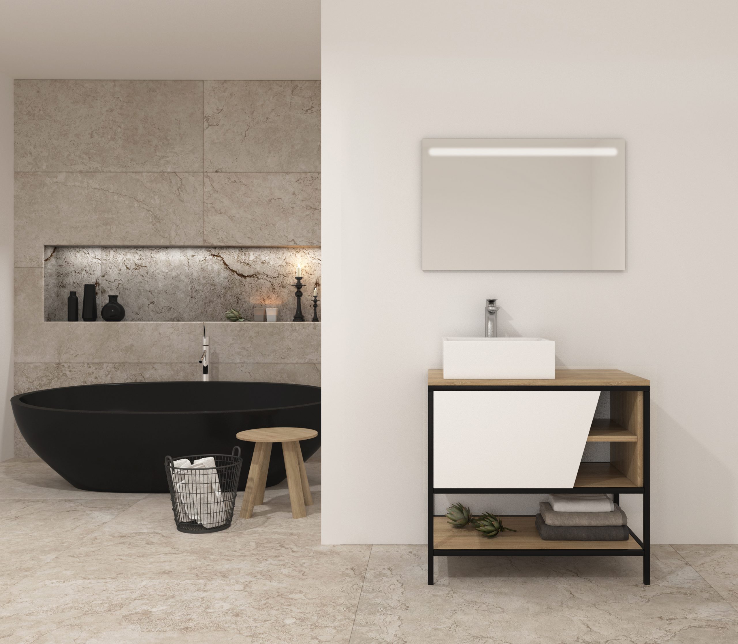 Pack Iron Rennes avec lavabo et miroir LED
