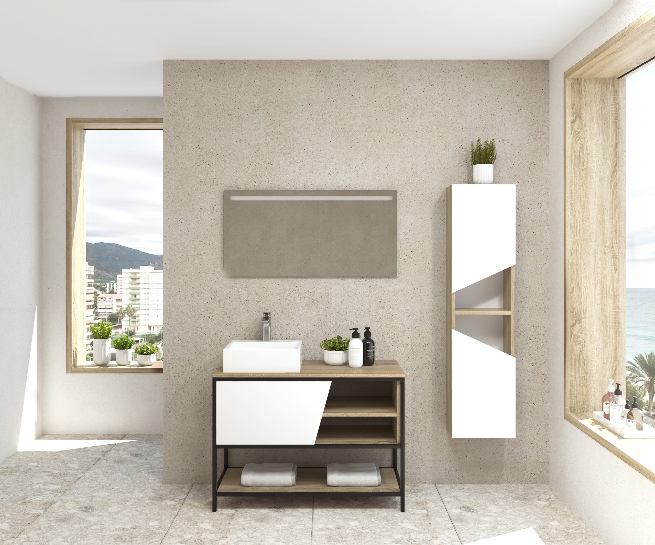 Pack Iron Rennes avec lavabo et miroir LED