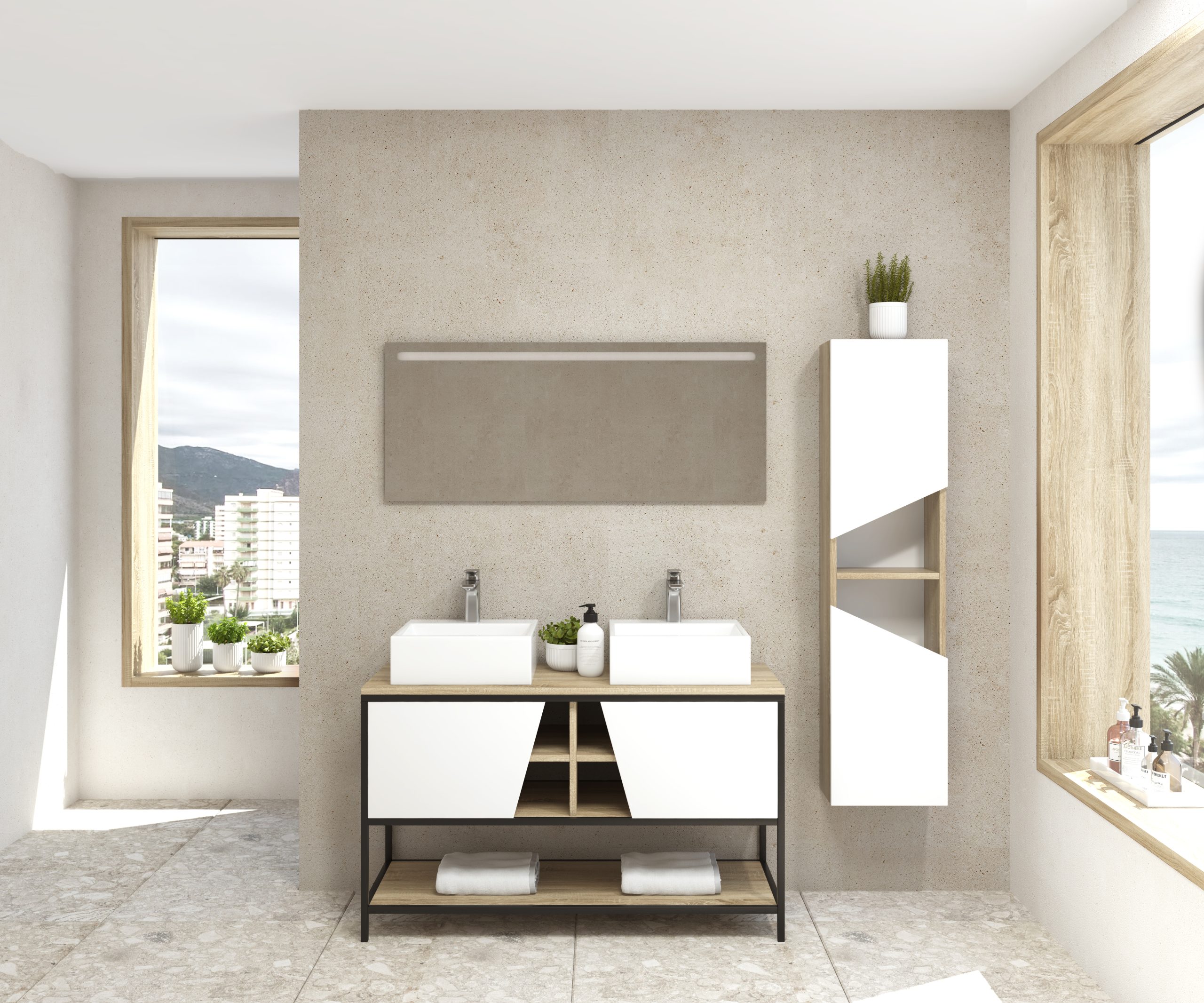 Pack Iron Rennes avec lavabo et miroir LED