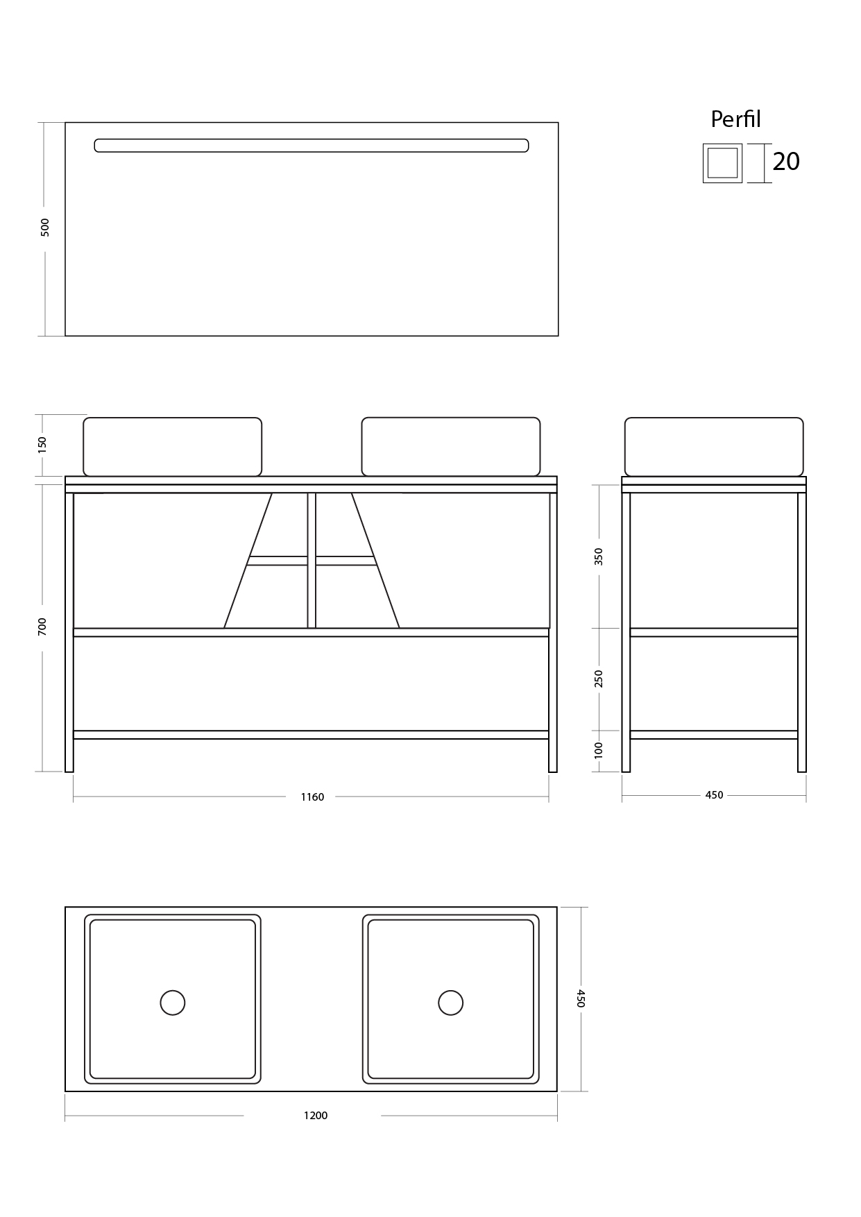 Pack Iron Rennes avec lavabo et miroir LED