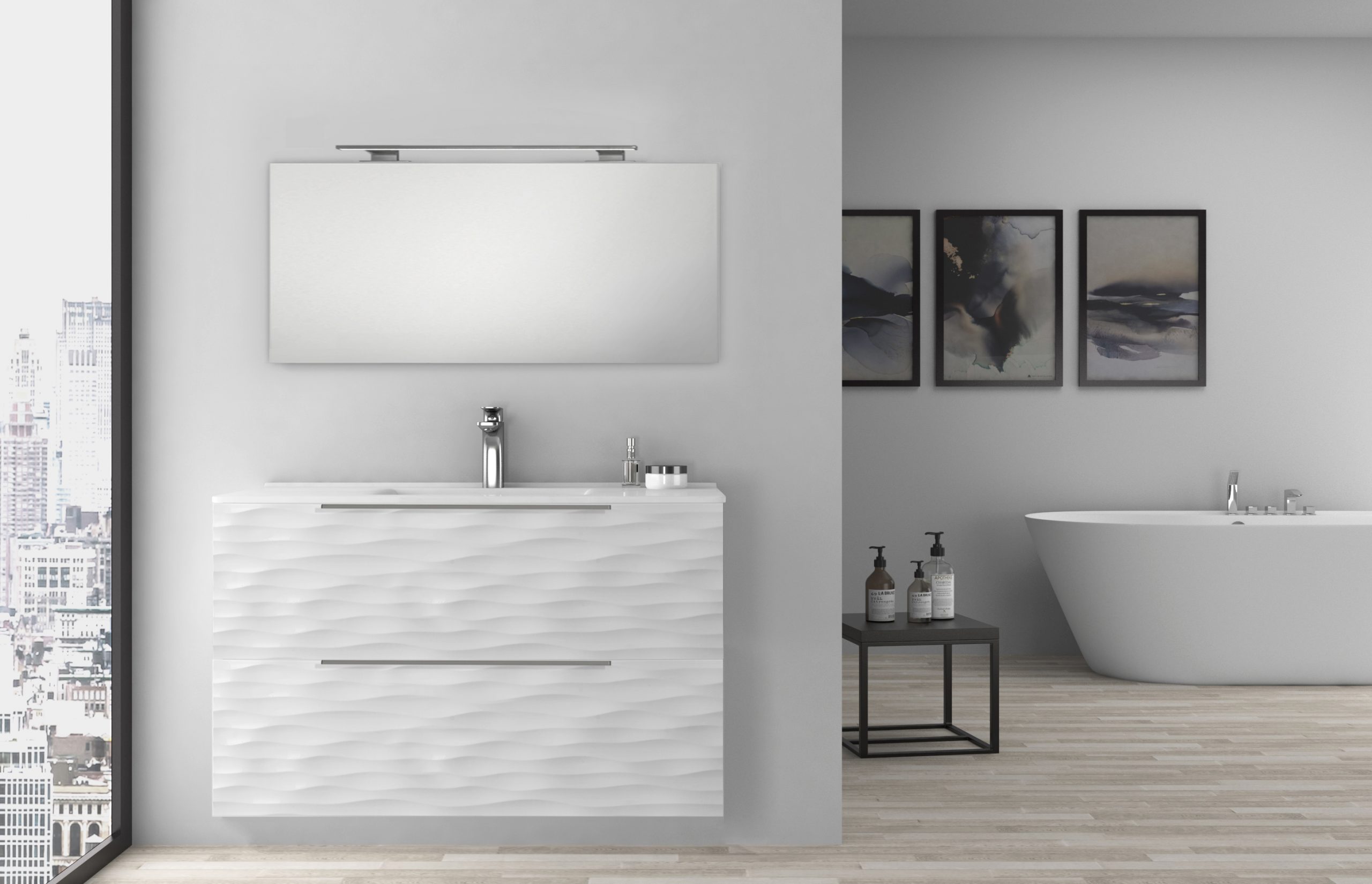 Pack Iroise avec deux fenêtres, lavabo, miroir et spot LED