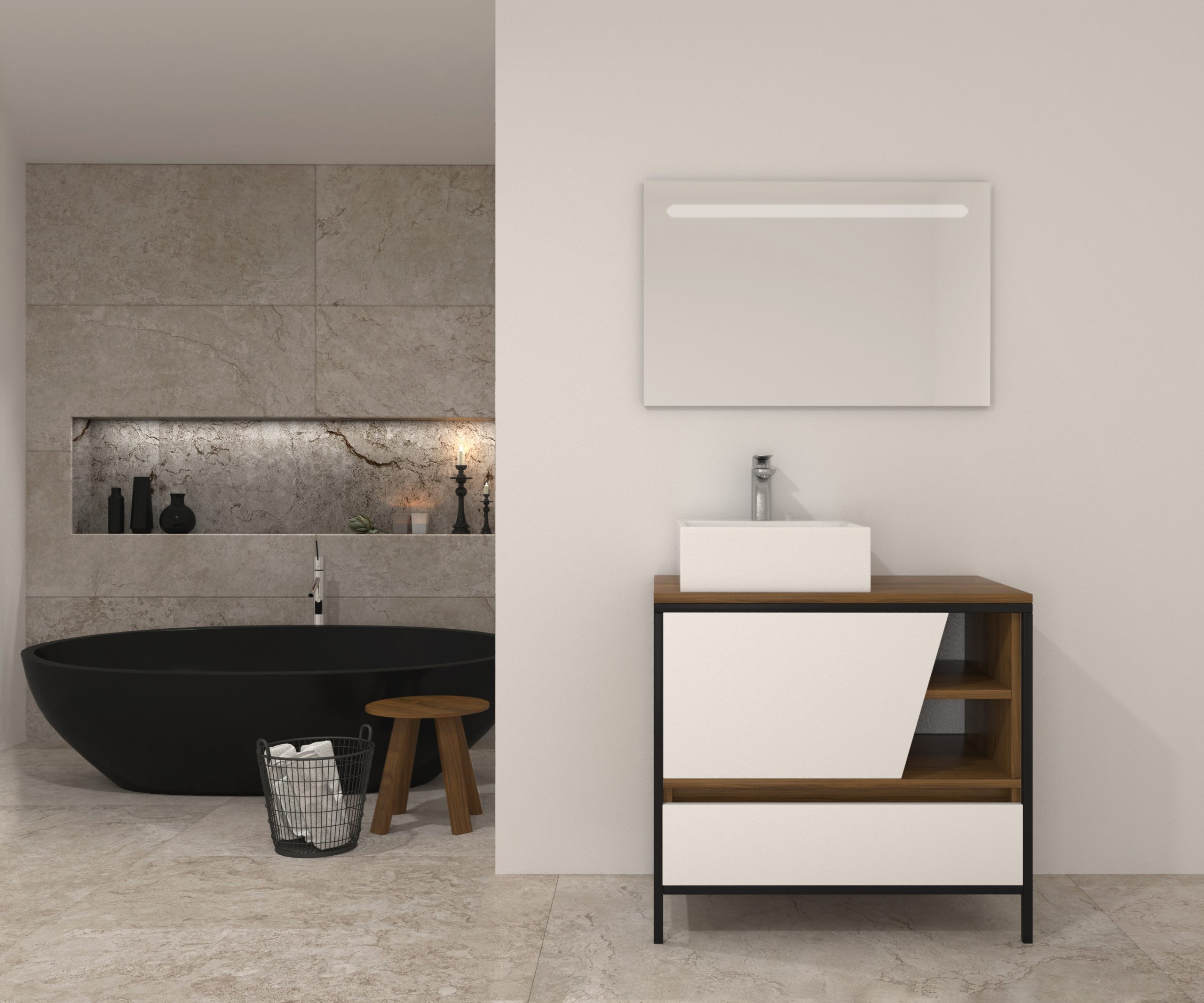 Pack Iron Rennes Plus avec lavabo et miroir LED