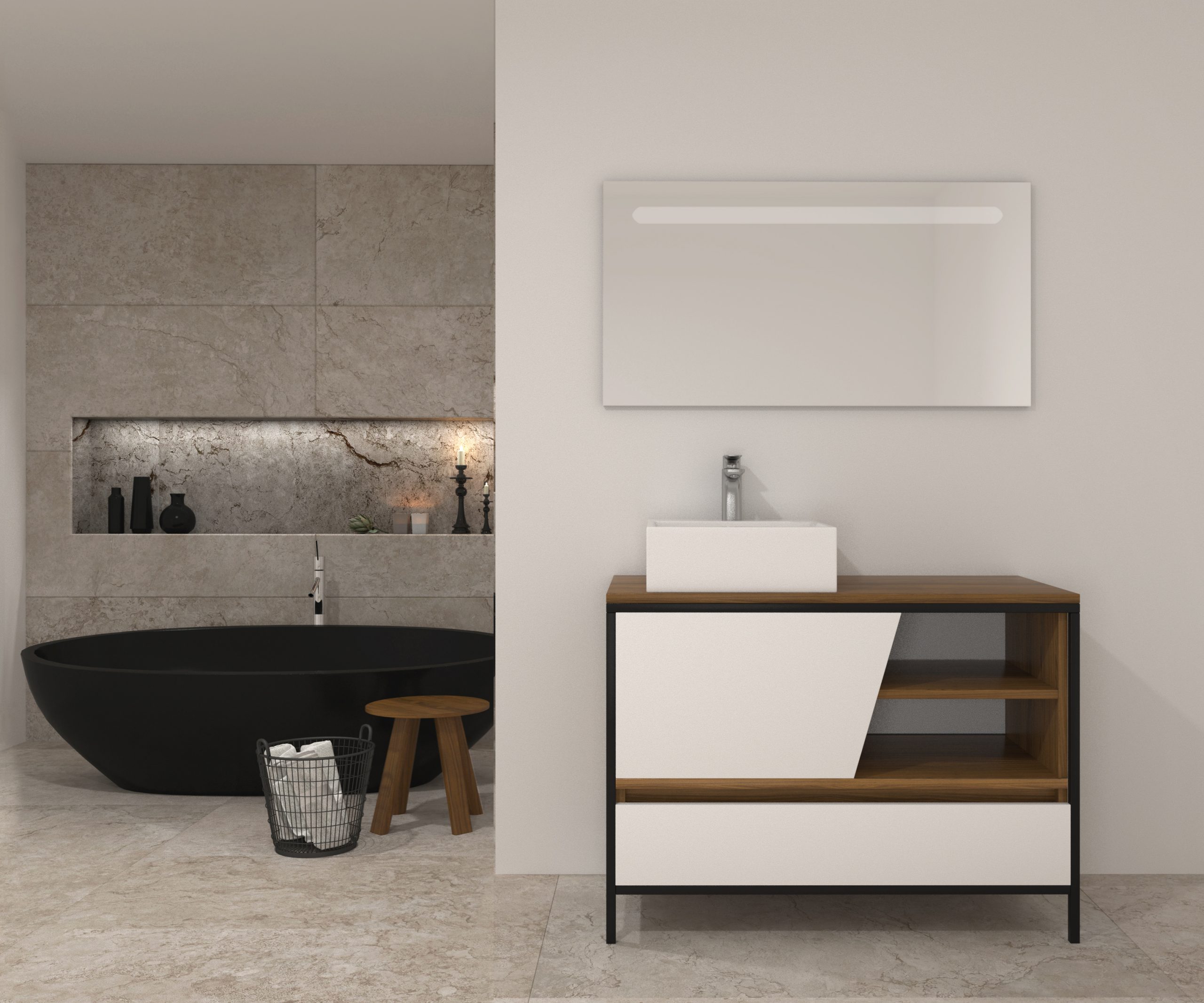 Pack Iron Rennes Plus avec lavabo et miroir LED